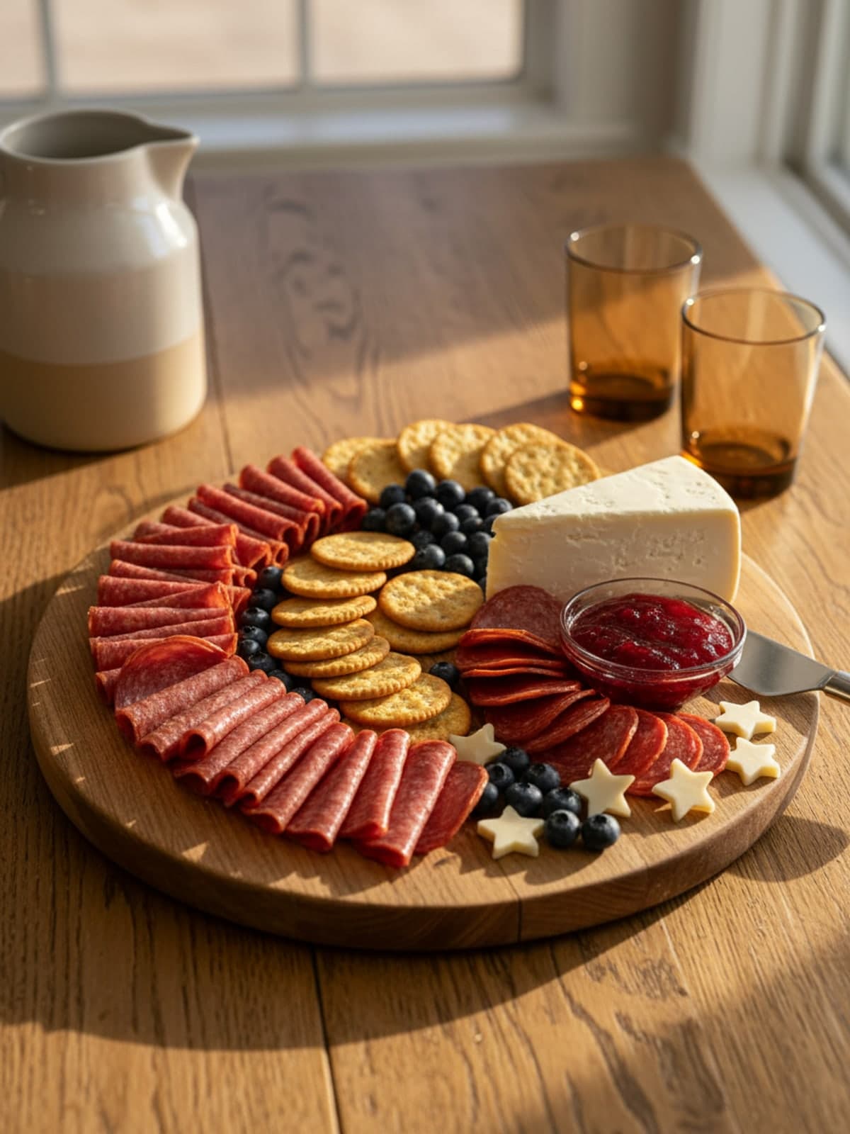 Red, White, and Blue Charcuterie Board: Add folded meat