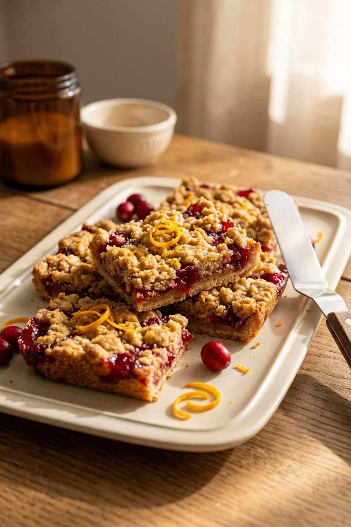 Cranberry Orange Crumble Bars ready to serve