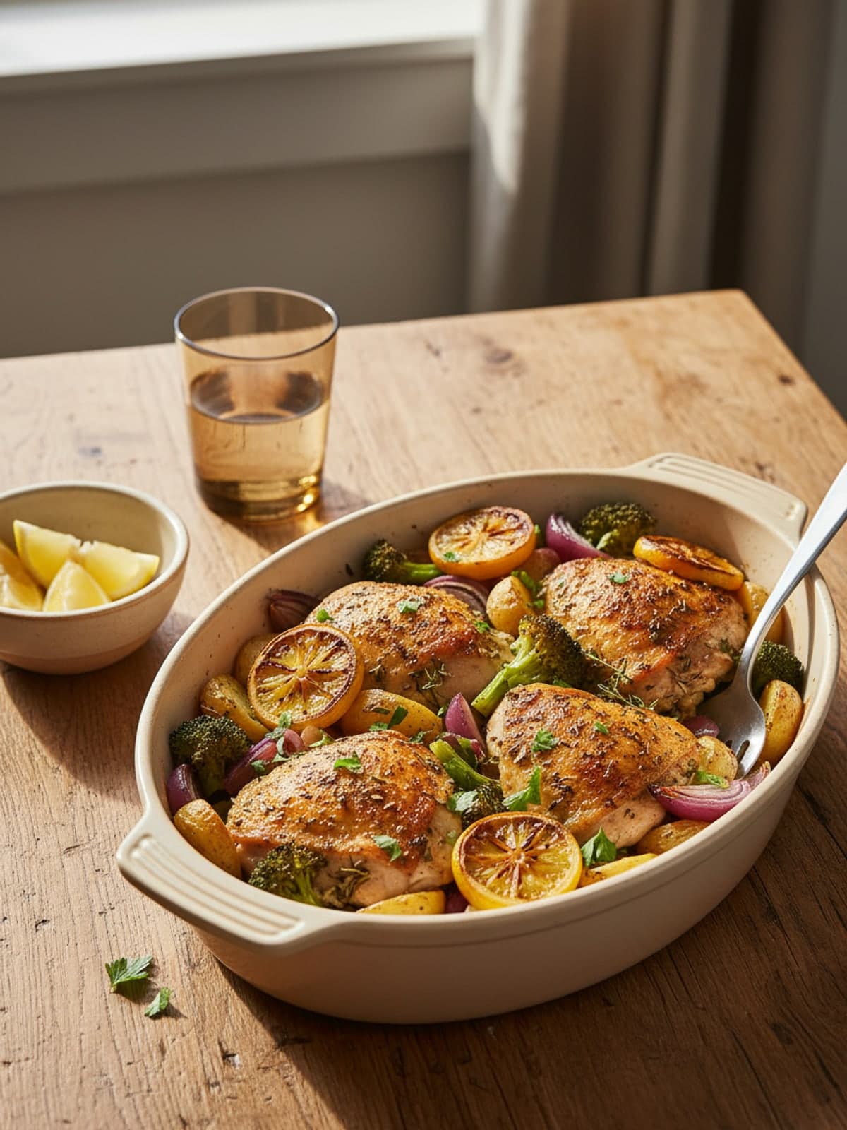 Lemon Herb Chicken and Vegetable Tray: Heat the oven
