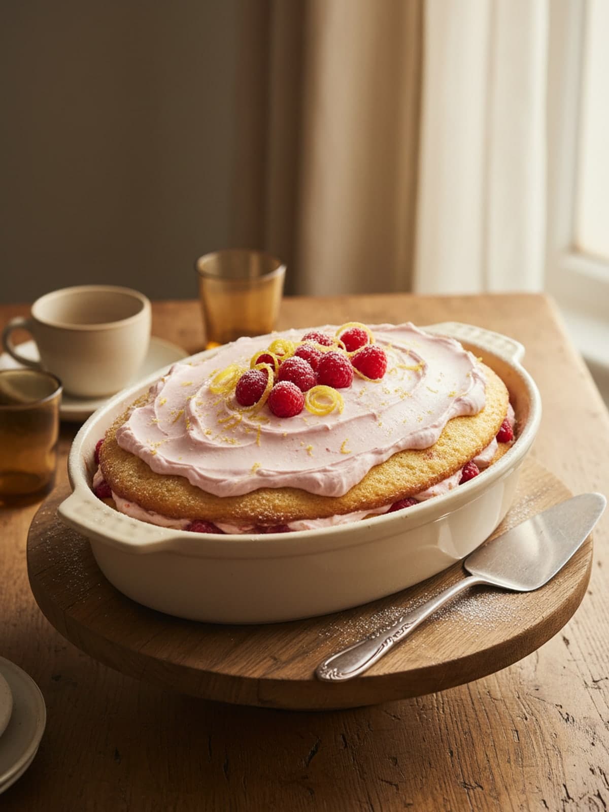 Lemon Raspberry Layer Cake: Bake to a springy center