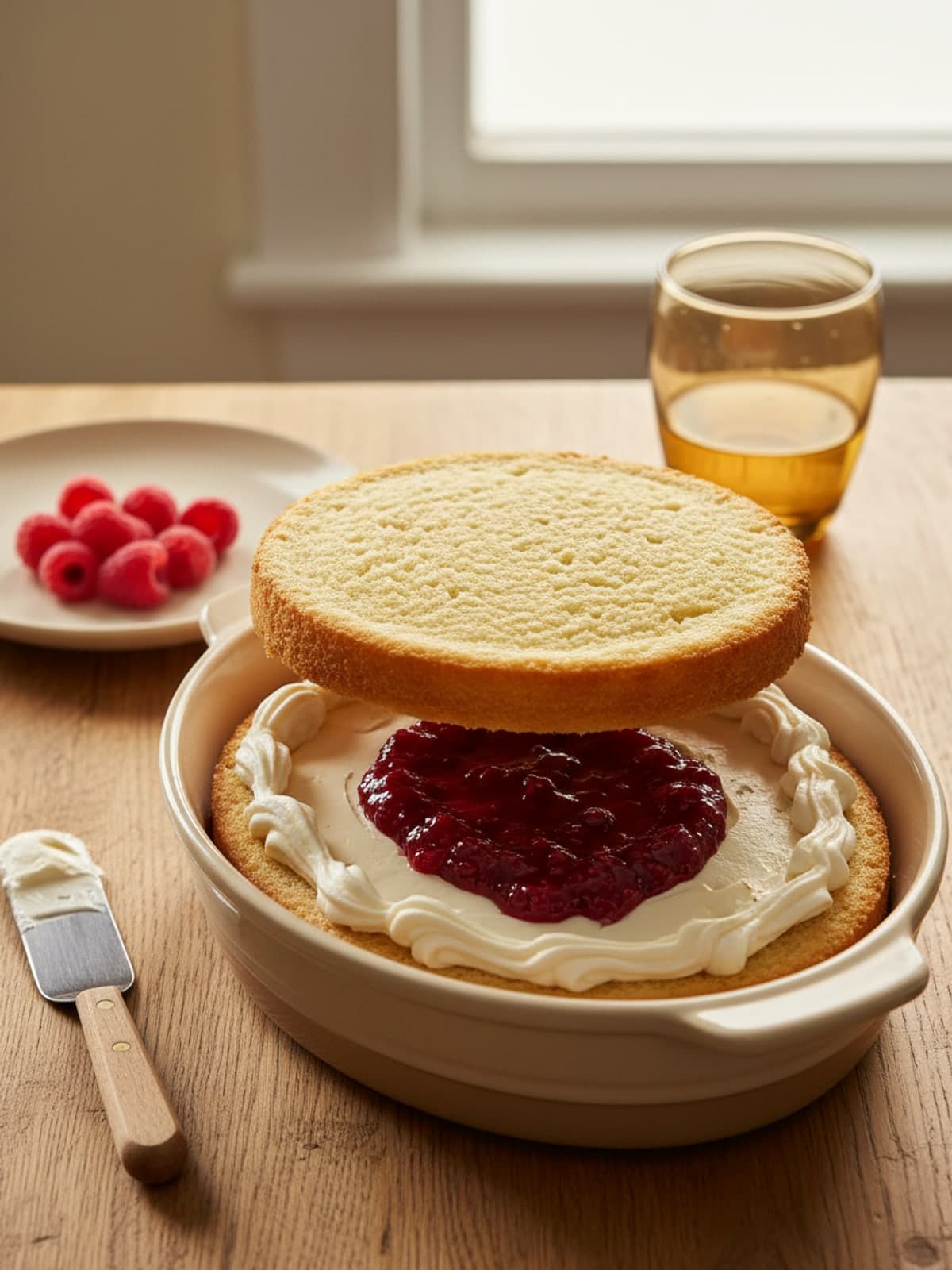 Lemon Raspberry Layer Cake: Contain the raspberry center