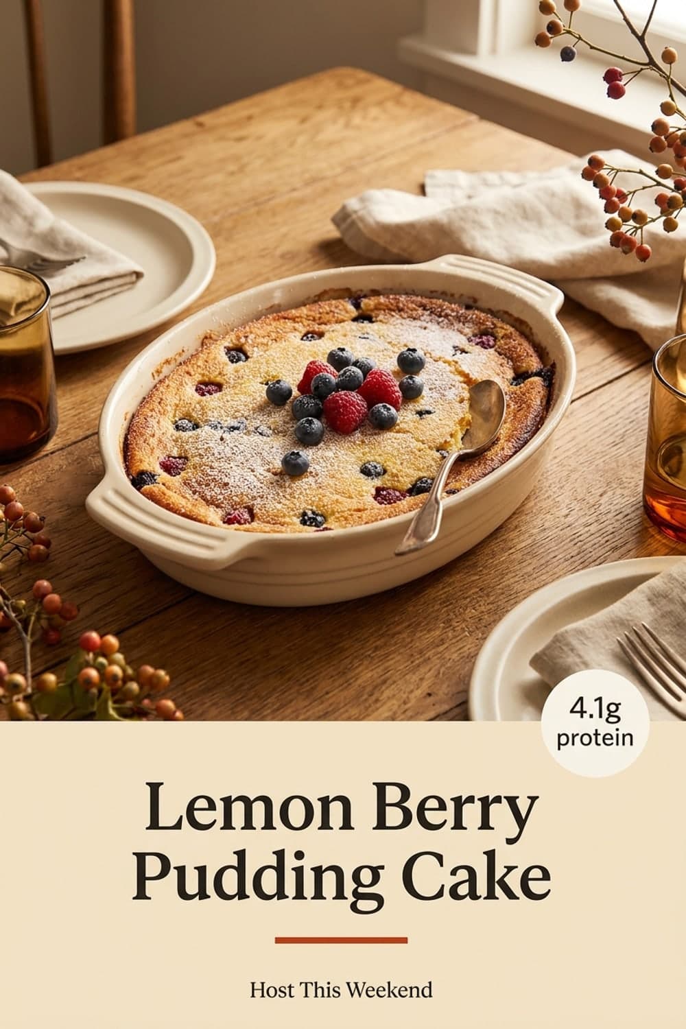Lemon Berry Pudding Cake