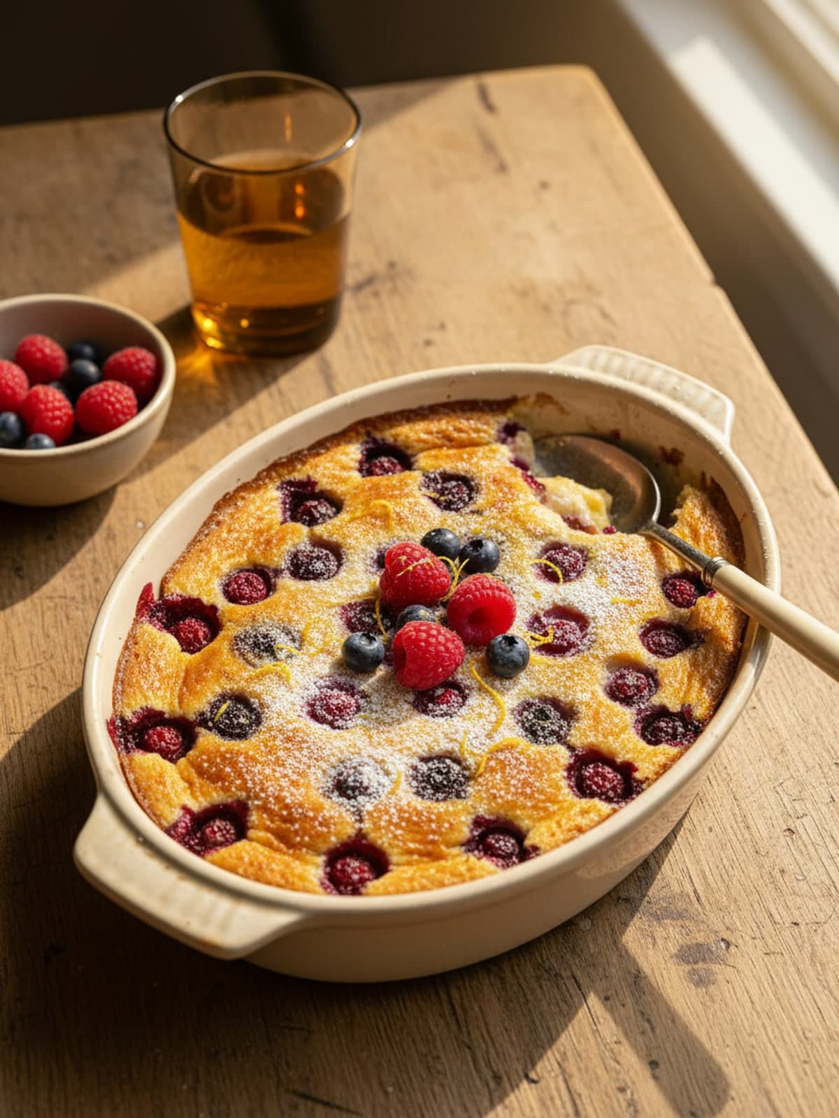 Lemon Berry Pudding Cake: Prepare the fruit layer
