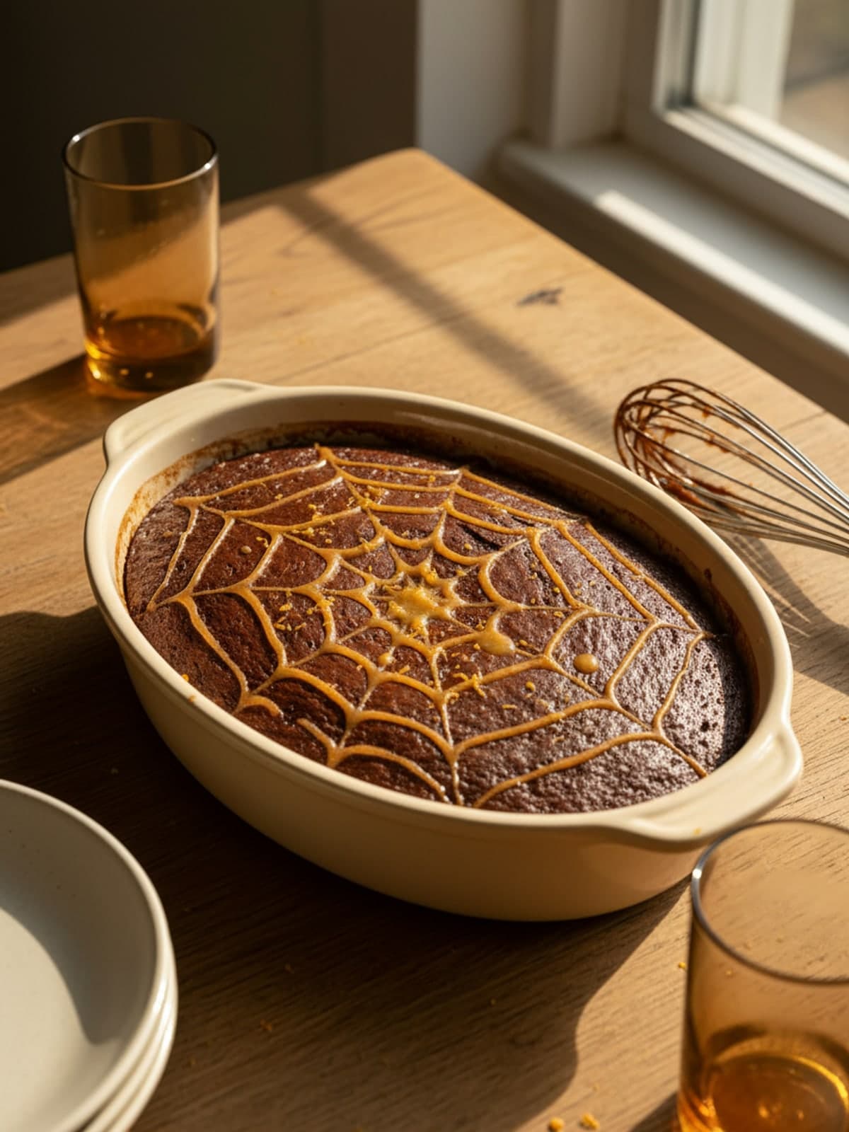 Chocolate Orange Spiderweb Sheet Cake: Mix batter