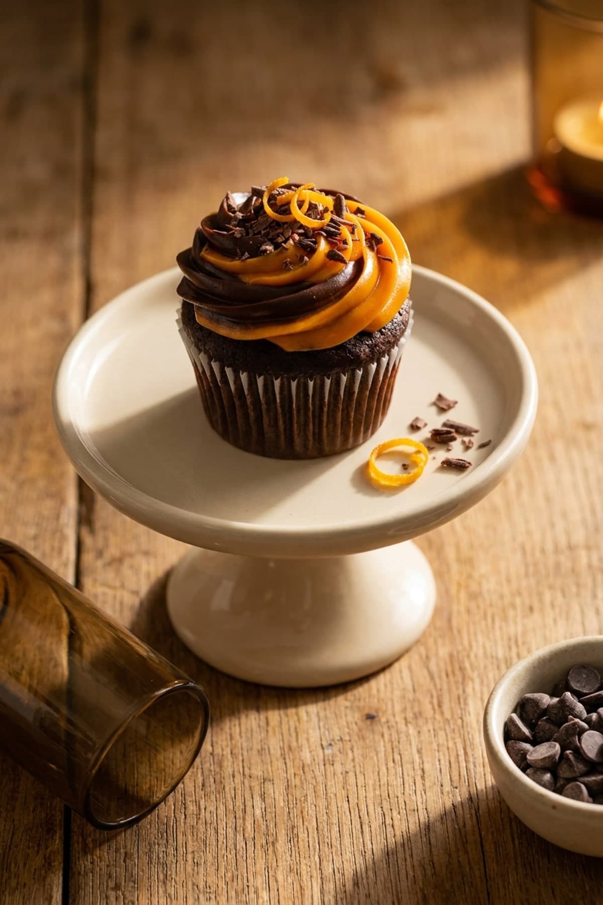 Chocolate Halloween Cupcakes With Orange Swirls ready to serve