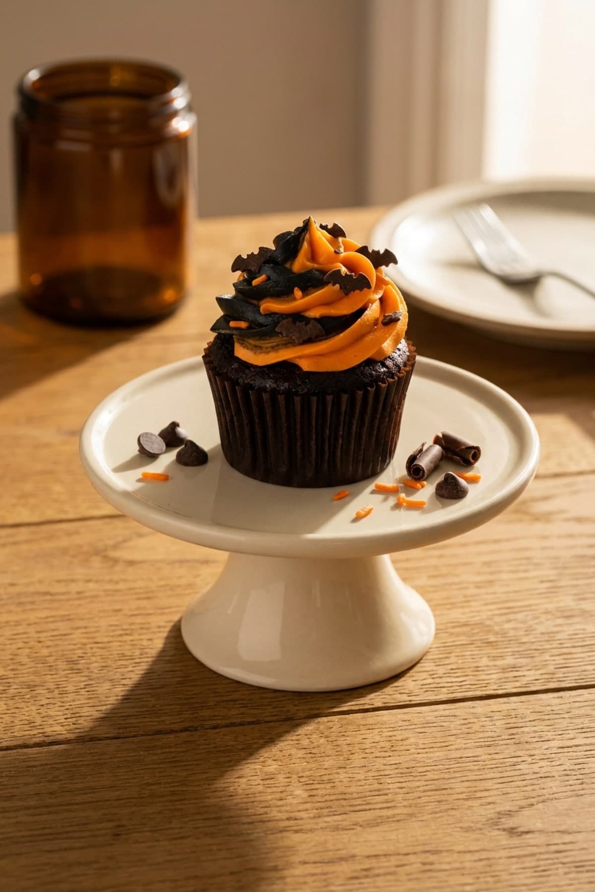 Halloween Cupcakes With Chocolate Cake and Orange Swirls