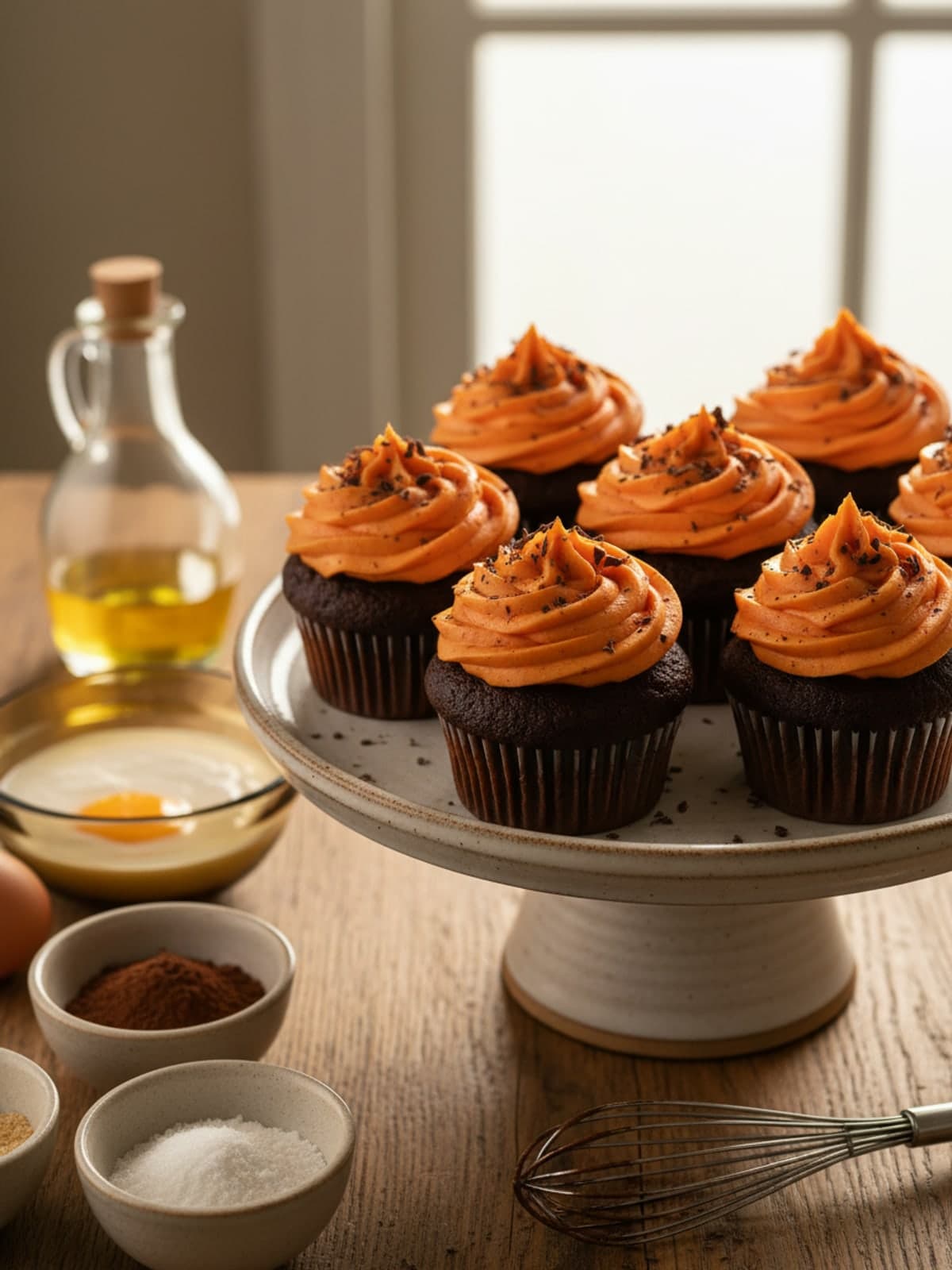 Ingredients for Chocolate Halloween Cupcakes With Orange Swirls