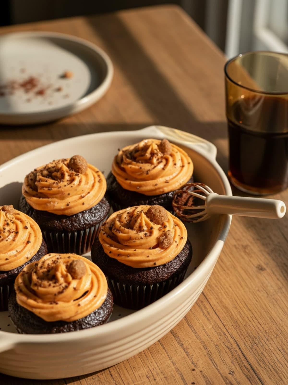Chocolate Halloween Cupcakes With Orange Swirls: Mix dry ingredients