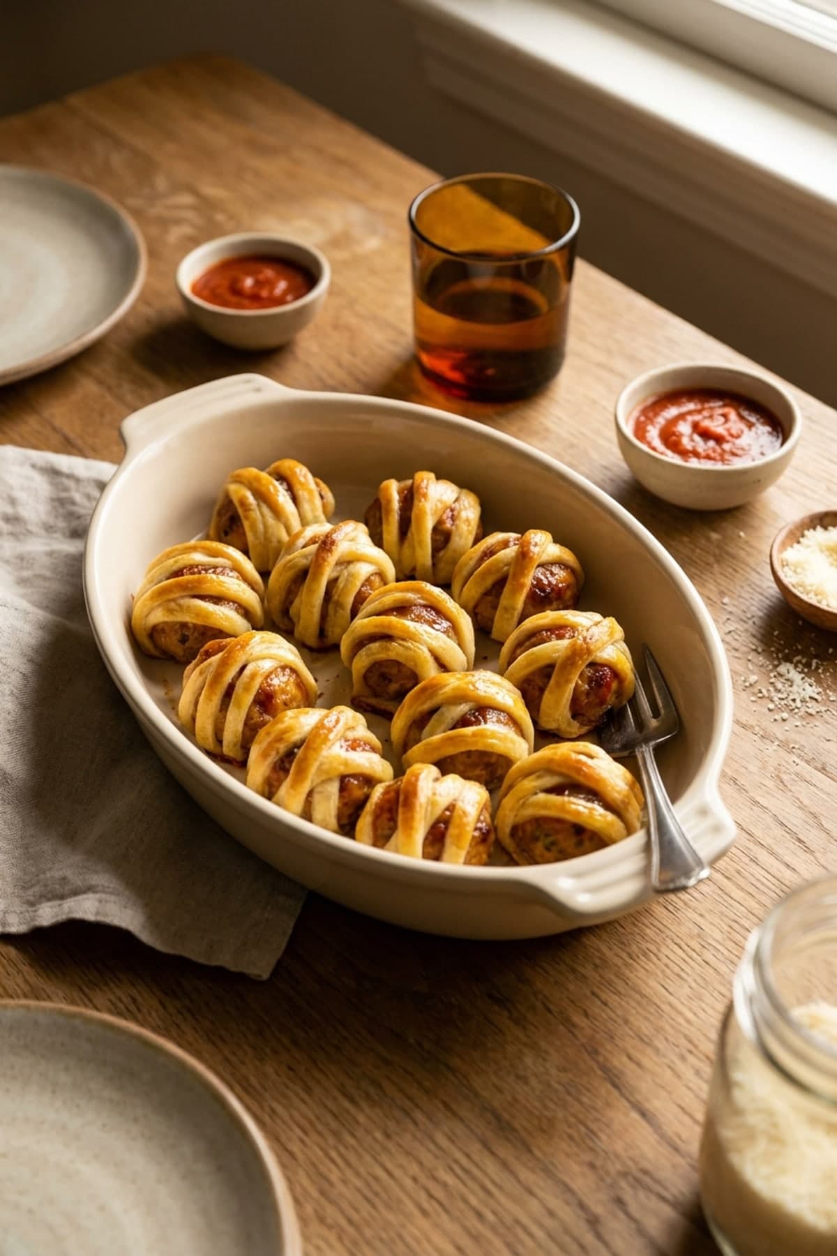 Mummy Chicken Meatball Bites ready to serve