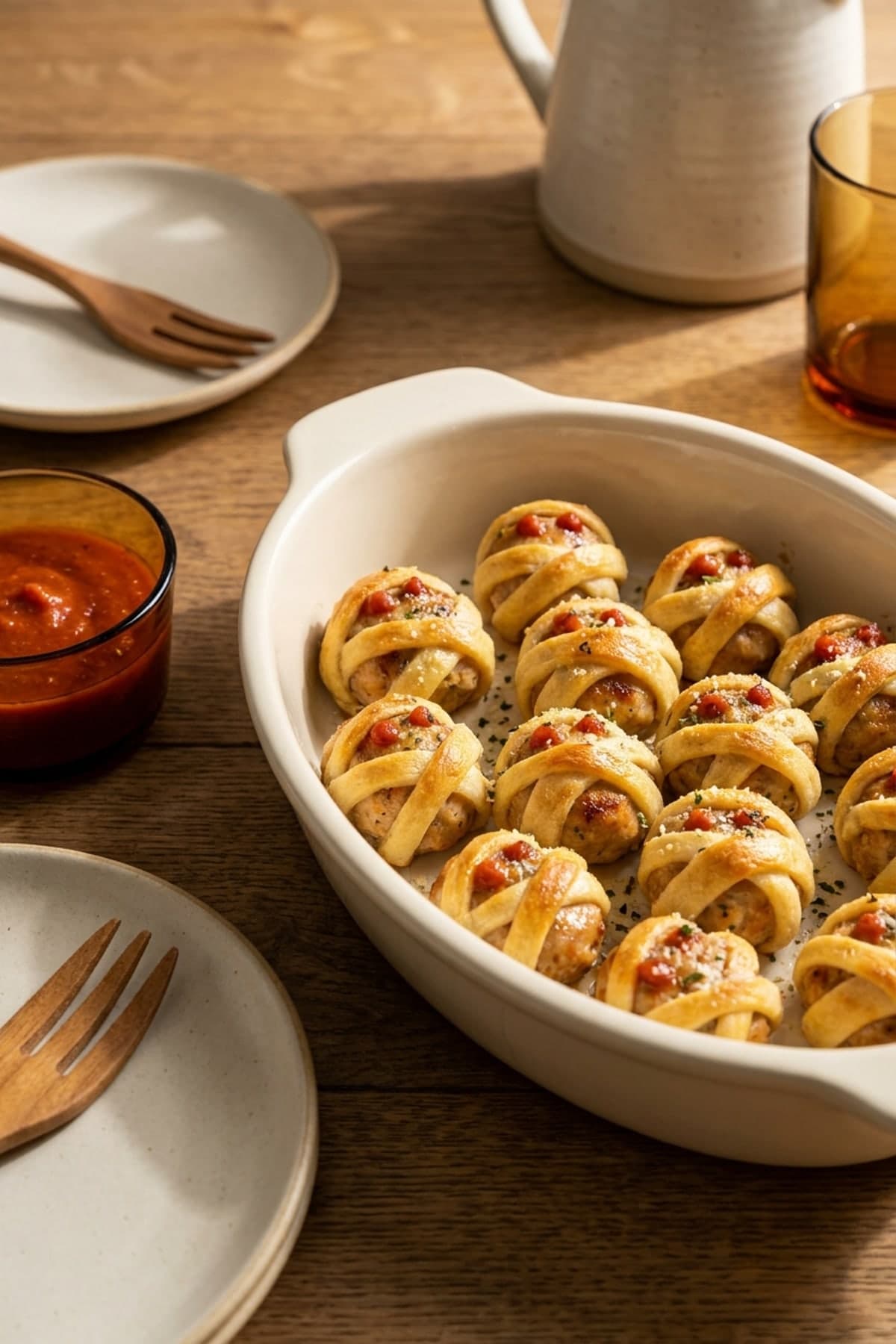 Halloween Finger Foods: Mummy Chicken Meatballs