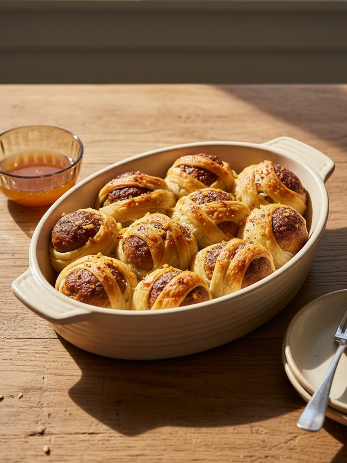 Mummy Chicken Meatball Bites: Heat and line
