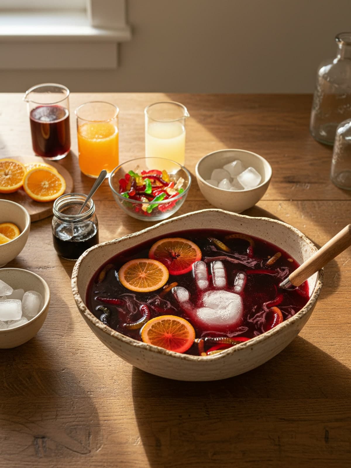 Ingredients for Halloween Punch with Orange Blackberry Swirls