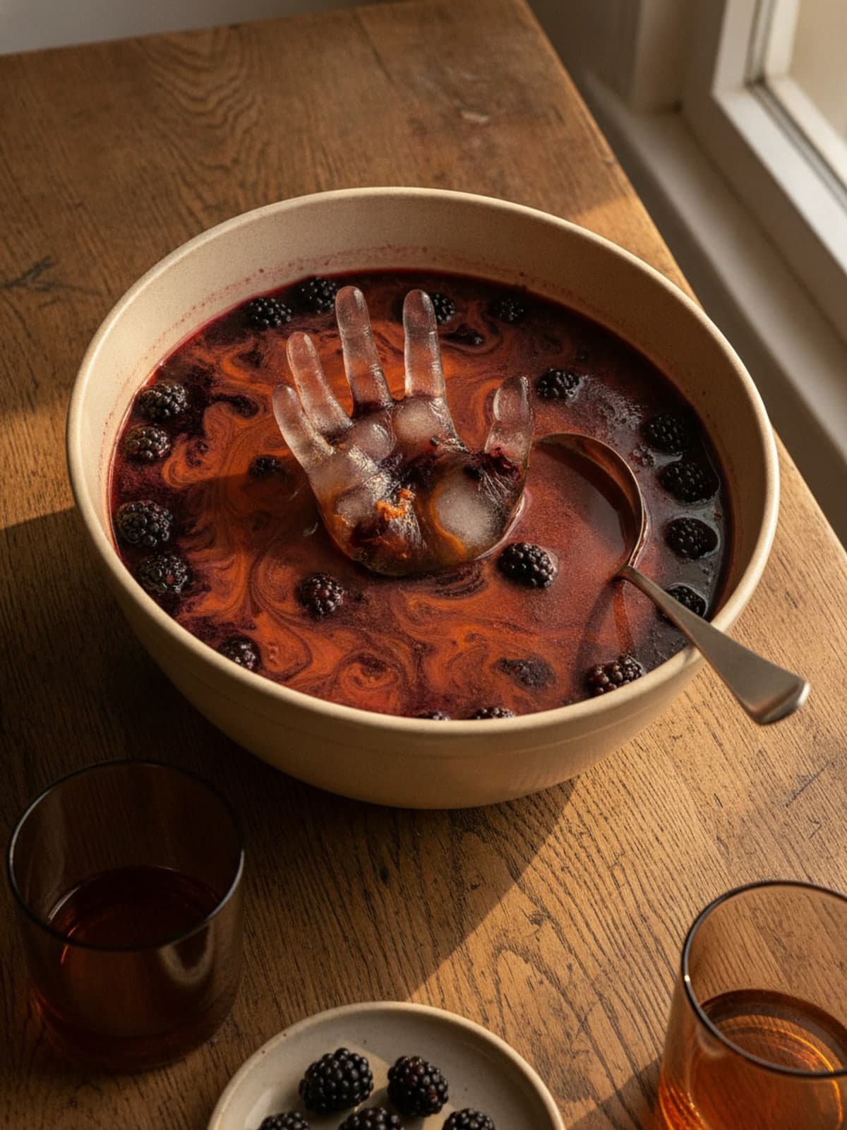 Halloween Punch with Orange Blackberry Swirls: Freeze the ice hand
