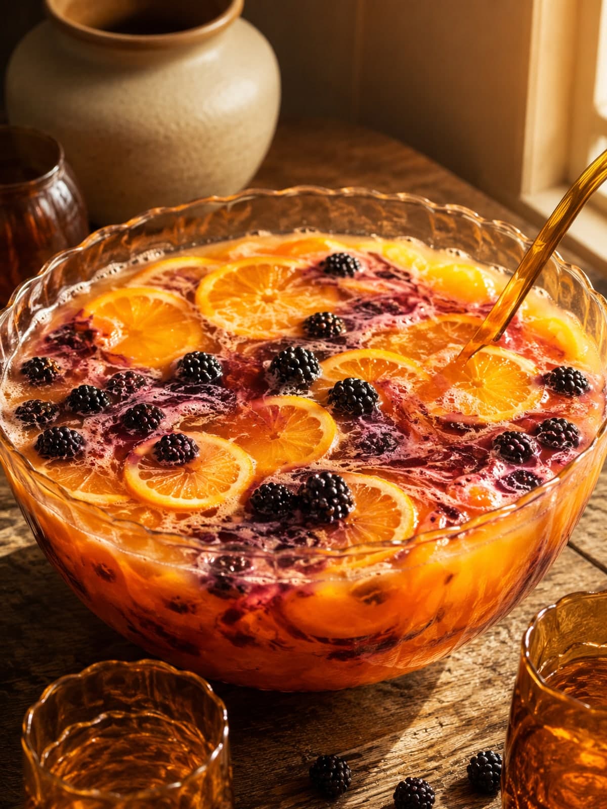 Halloween Punch with Orange Blackberry Swirls: Add the fizz