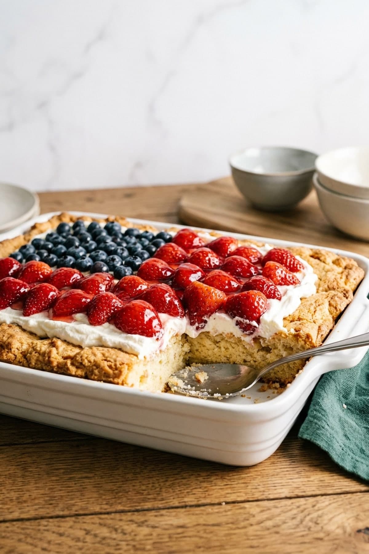 Berry Flag Shortcake Slab ready to serve