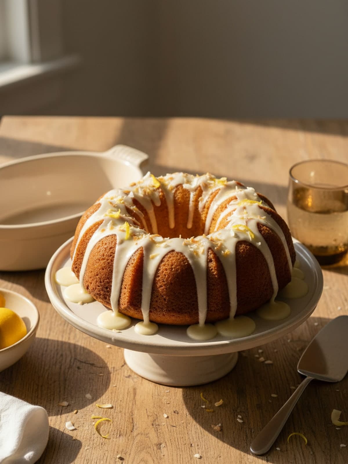 Glazed Lemon Coconut Bundt Cake: Prepare every pan groove