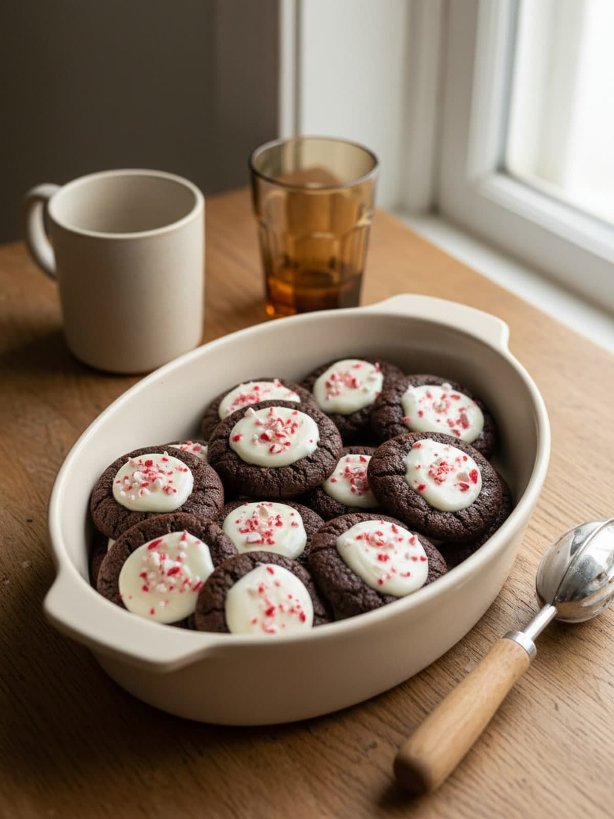Chocolate Peppermint Thumbprint Cookies: Bake and press again