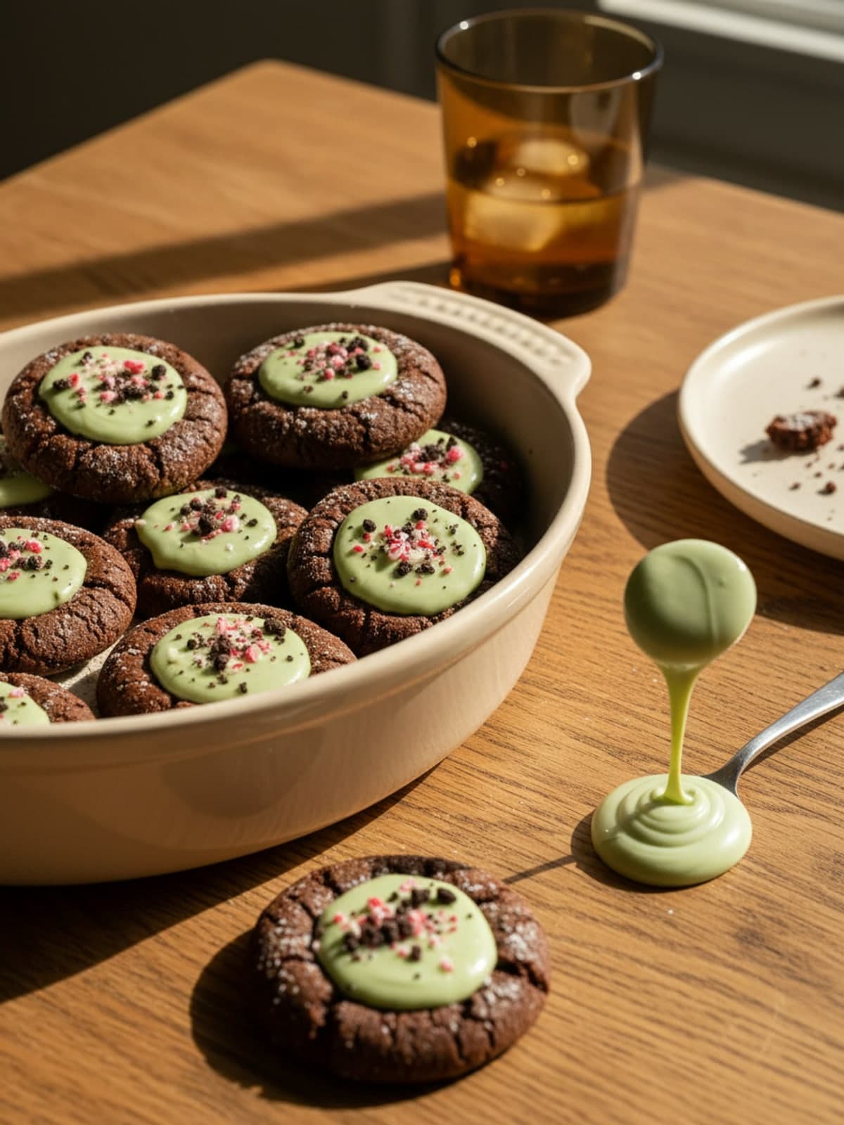 Chocolate Peppermint Thumbprint Cookies: Fill with peppermint chocolate