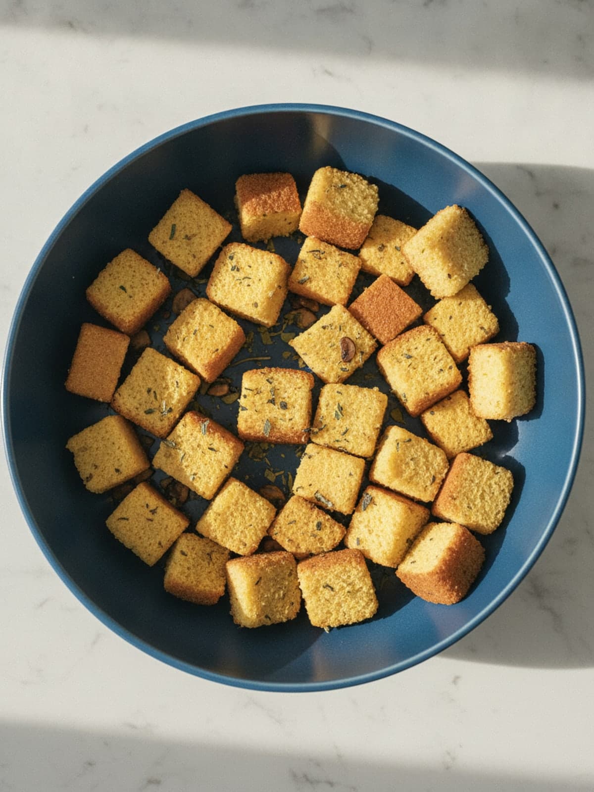 Crisp-Top Cornbread Mushroom Stuffing: Dry cornbread through the center