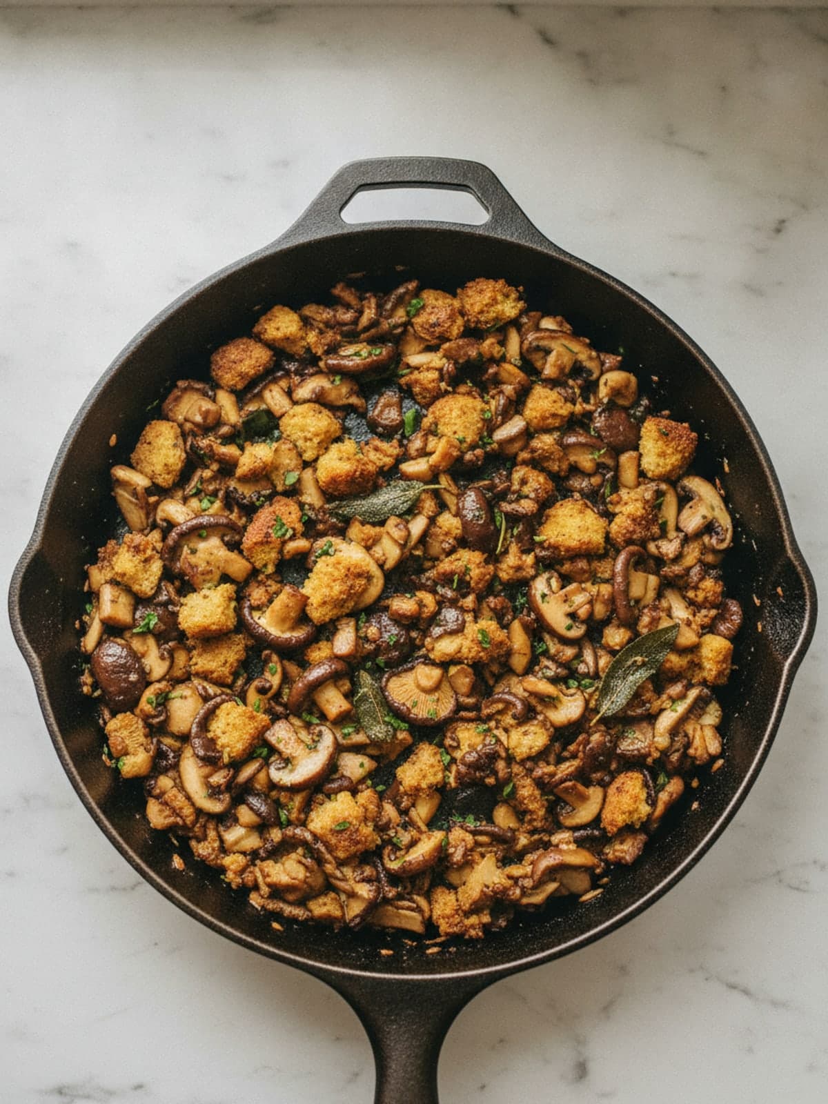 Crisp-Top Cornbread Mushroom Stuffing: Brown mushrooms without crowding