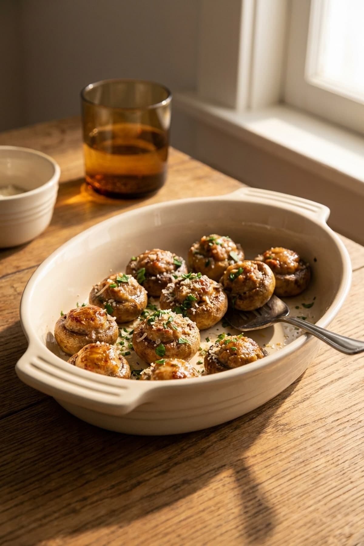 Sausage-Stuffed Mushrooms ready to serve