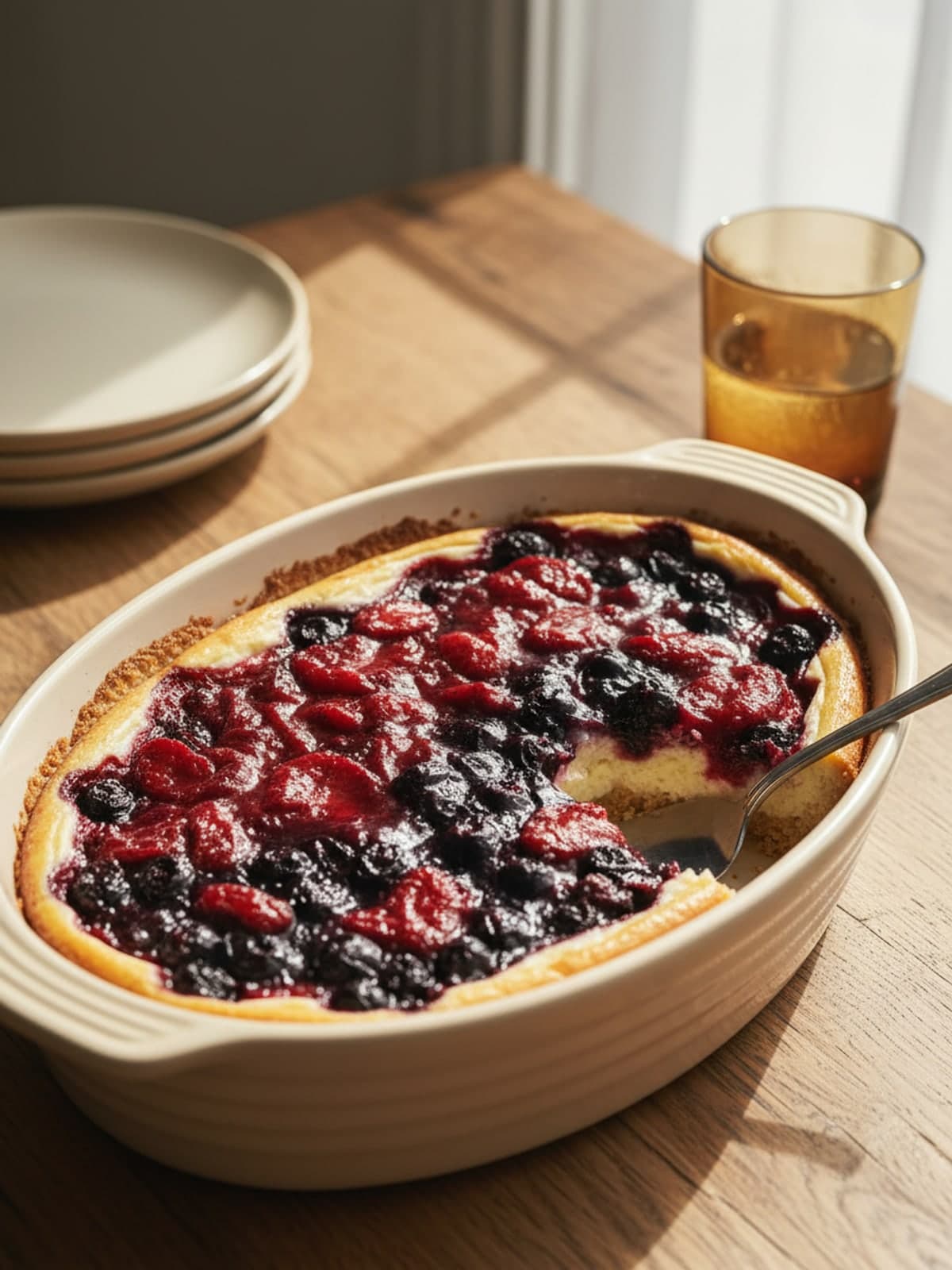 Red, White, and Blue Cheesecake Bars: Cook two bright berry sauces