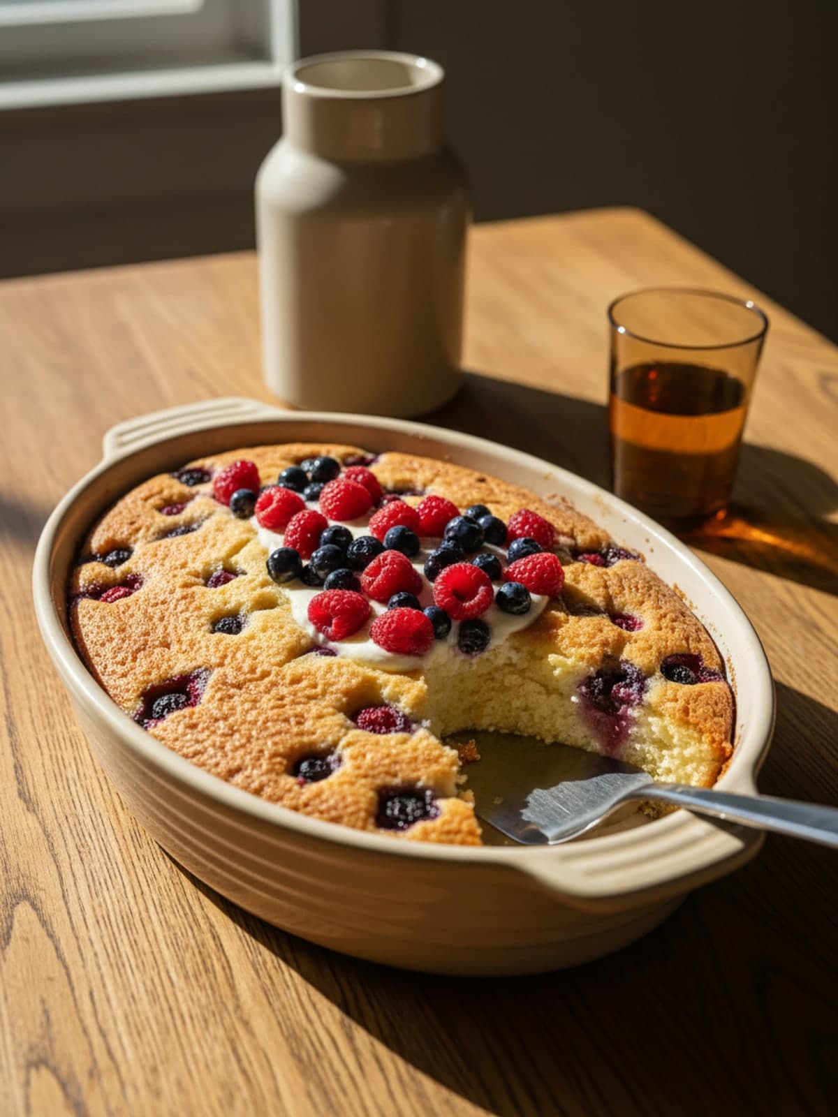 Red, White, and Blue Berry Poke Cake: Bake to a springing center
