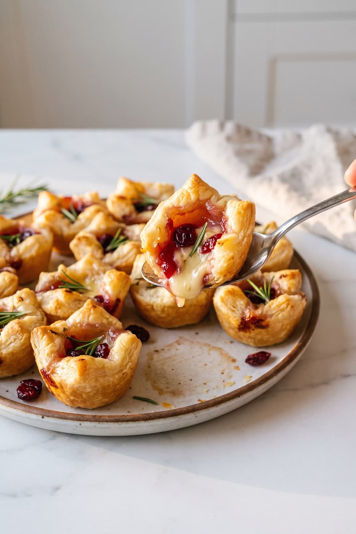 Puff Pastry Cranberry Brie Bites ready to serve