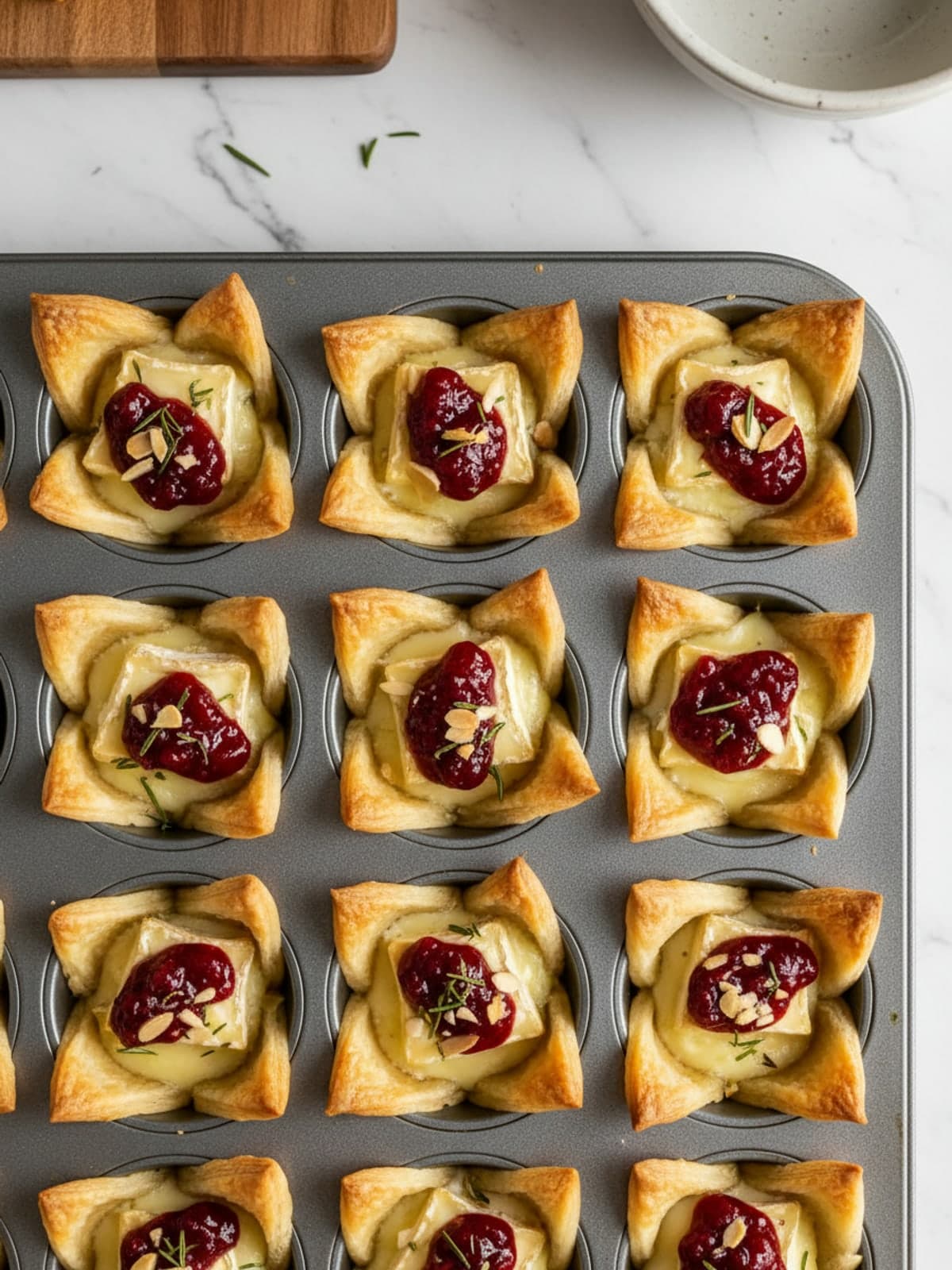 Puff Pastry Cranberry Brie Bites: Cut cold, even pastry squares