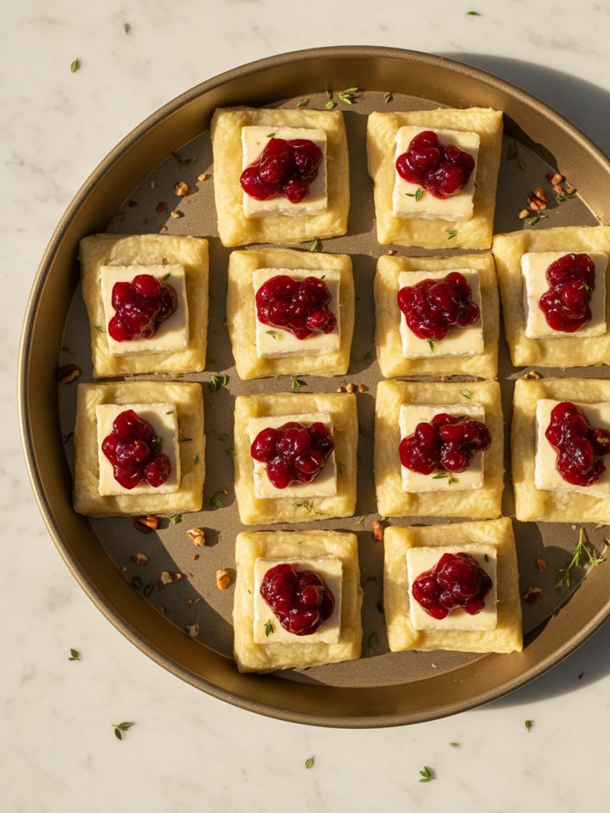 Puff Pastry Cranberry Brie Bites: Center restrained fillings