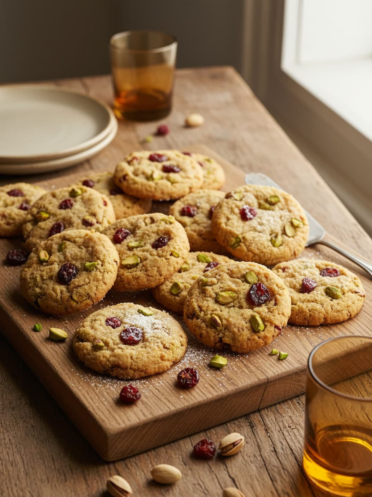 Pistachio Cherry Shortbread Cookies: Mix only to cohesive crumbs