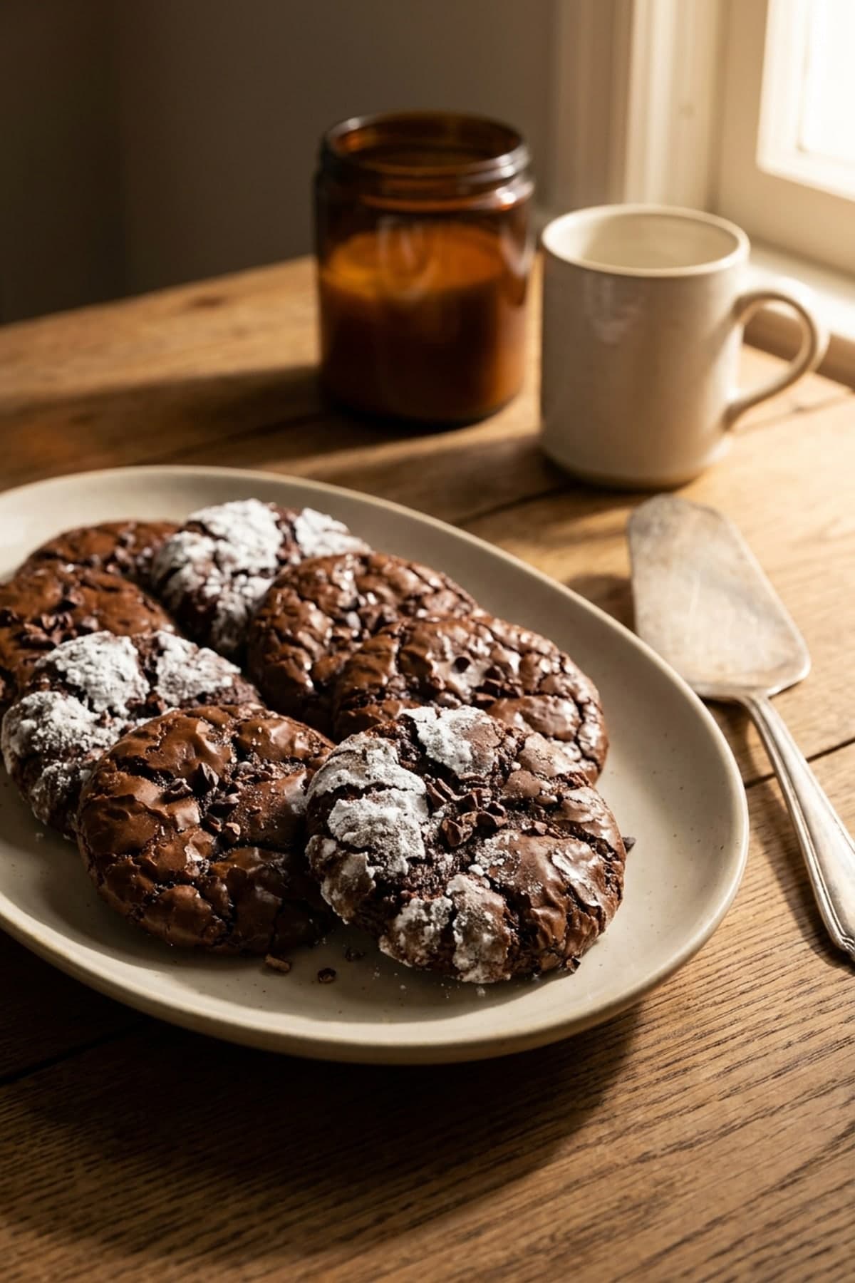 Chocolate Christmas Cookies with Crackled Sugar Tops ready to serve
