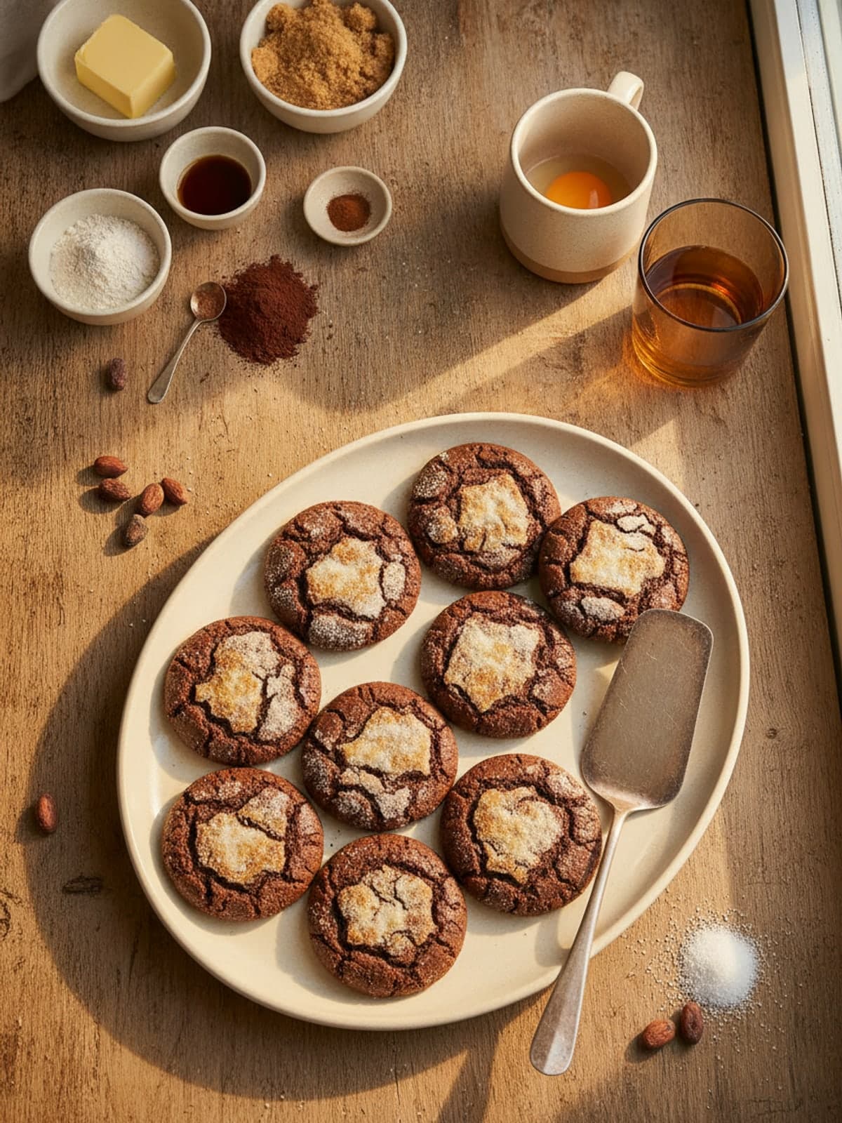 Ingredients for Chocolate Christmas Cookies with Crackled Sugar Tops