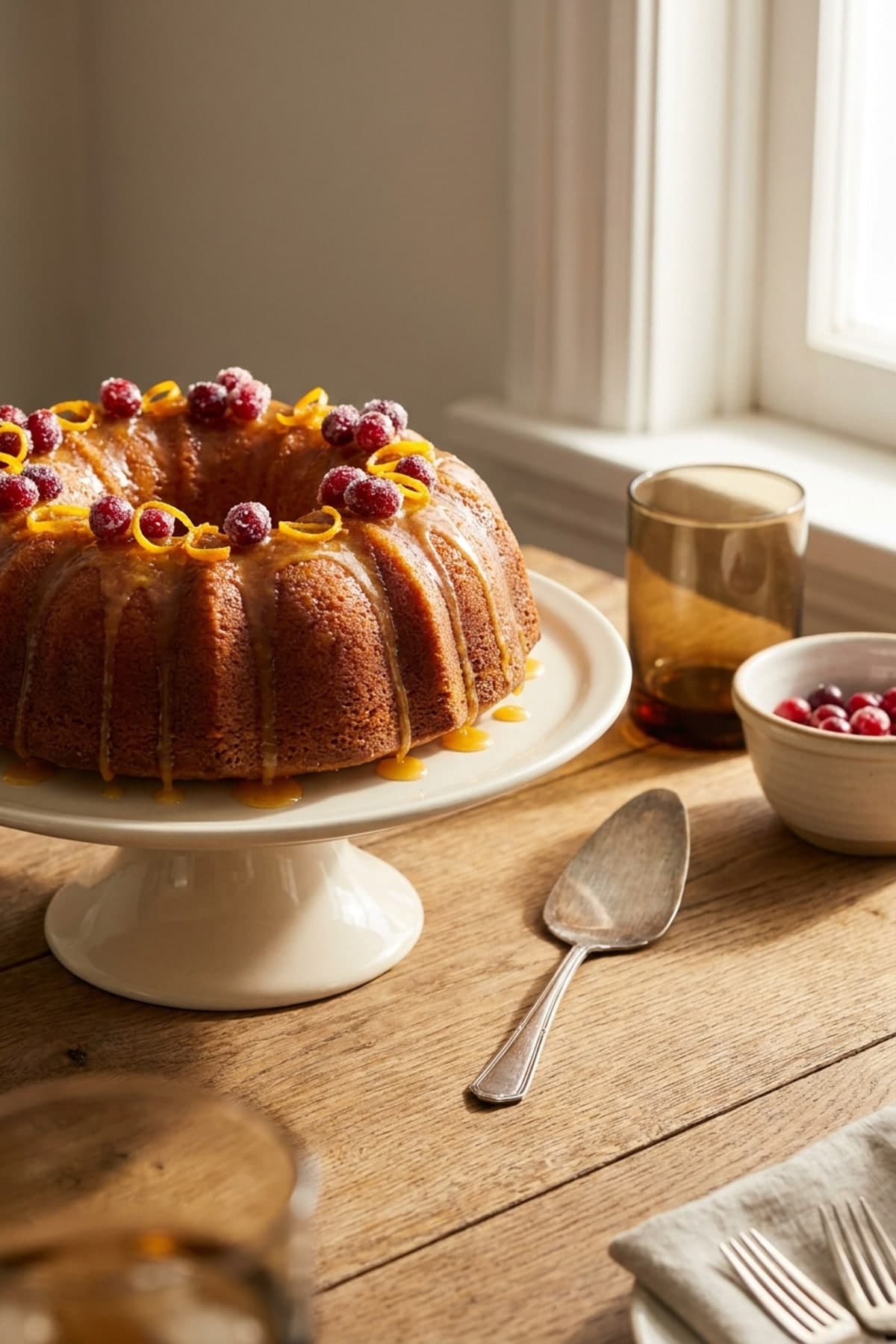 Cranberry Orange Bundt Cake ready to serve