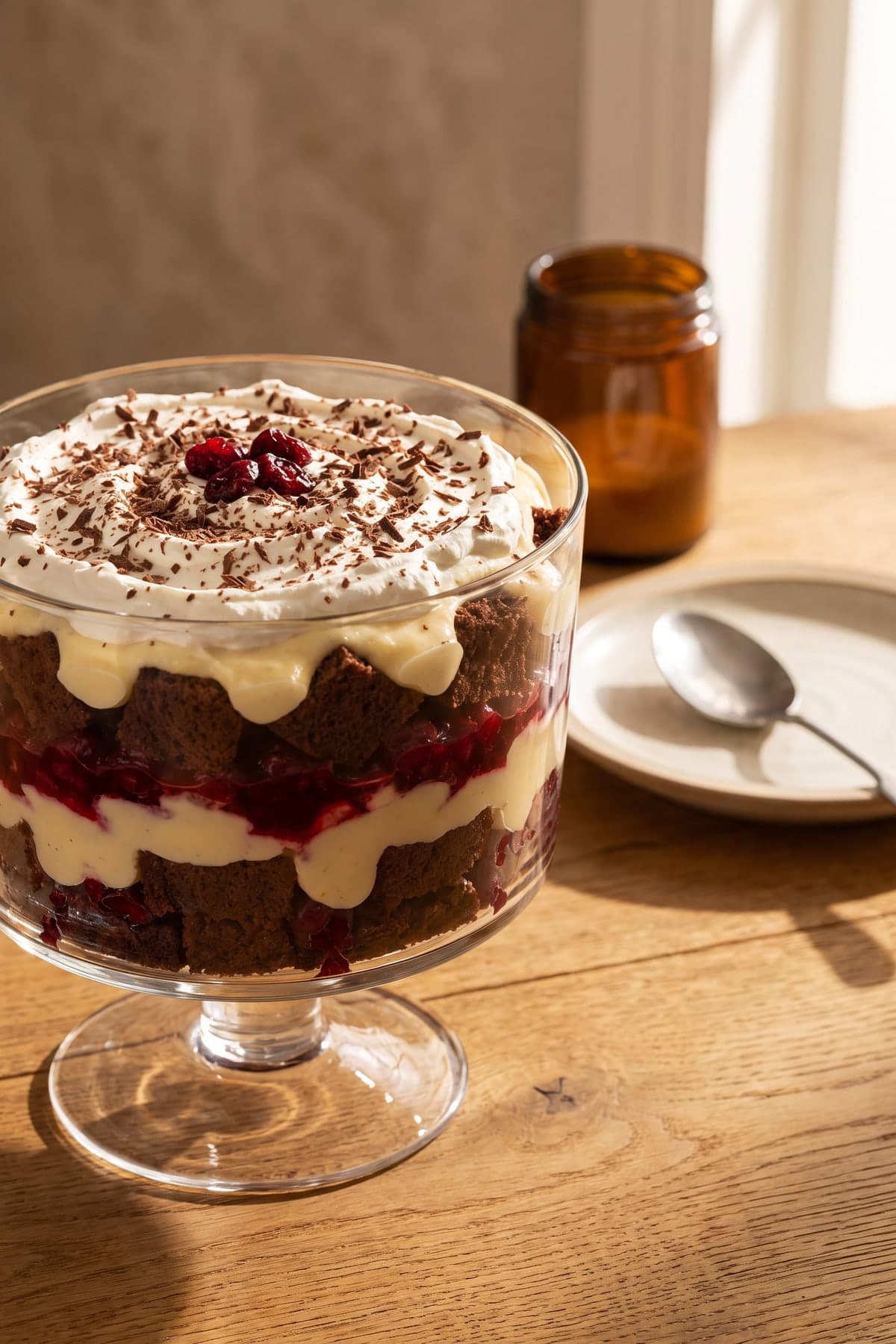 Chocolate Cranberry Holiday Trifle ready to serve
