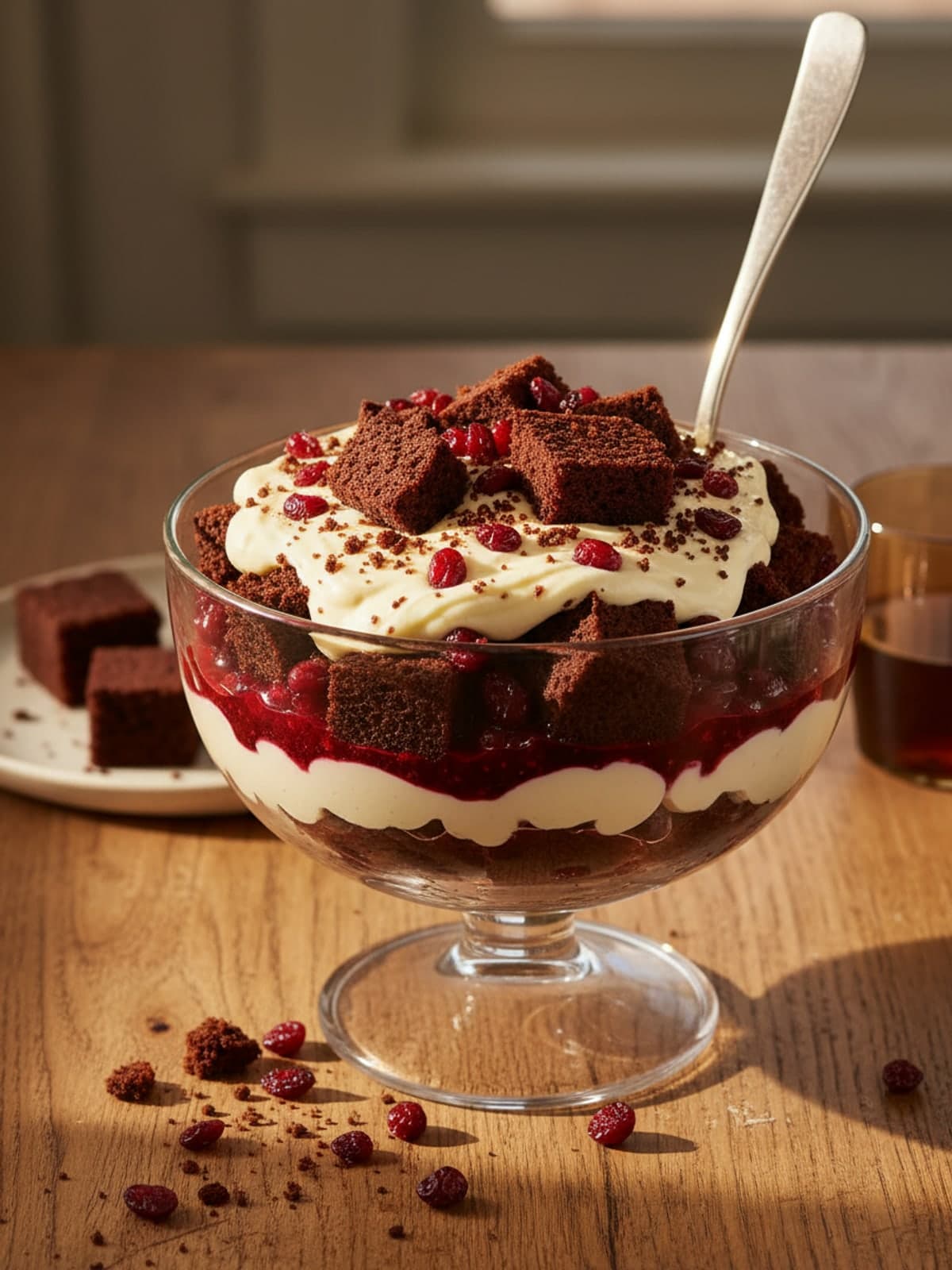 Chocolate Cranberry Holiday Trifle: Bake a tender chocolate sheet