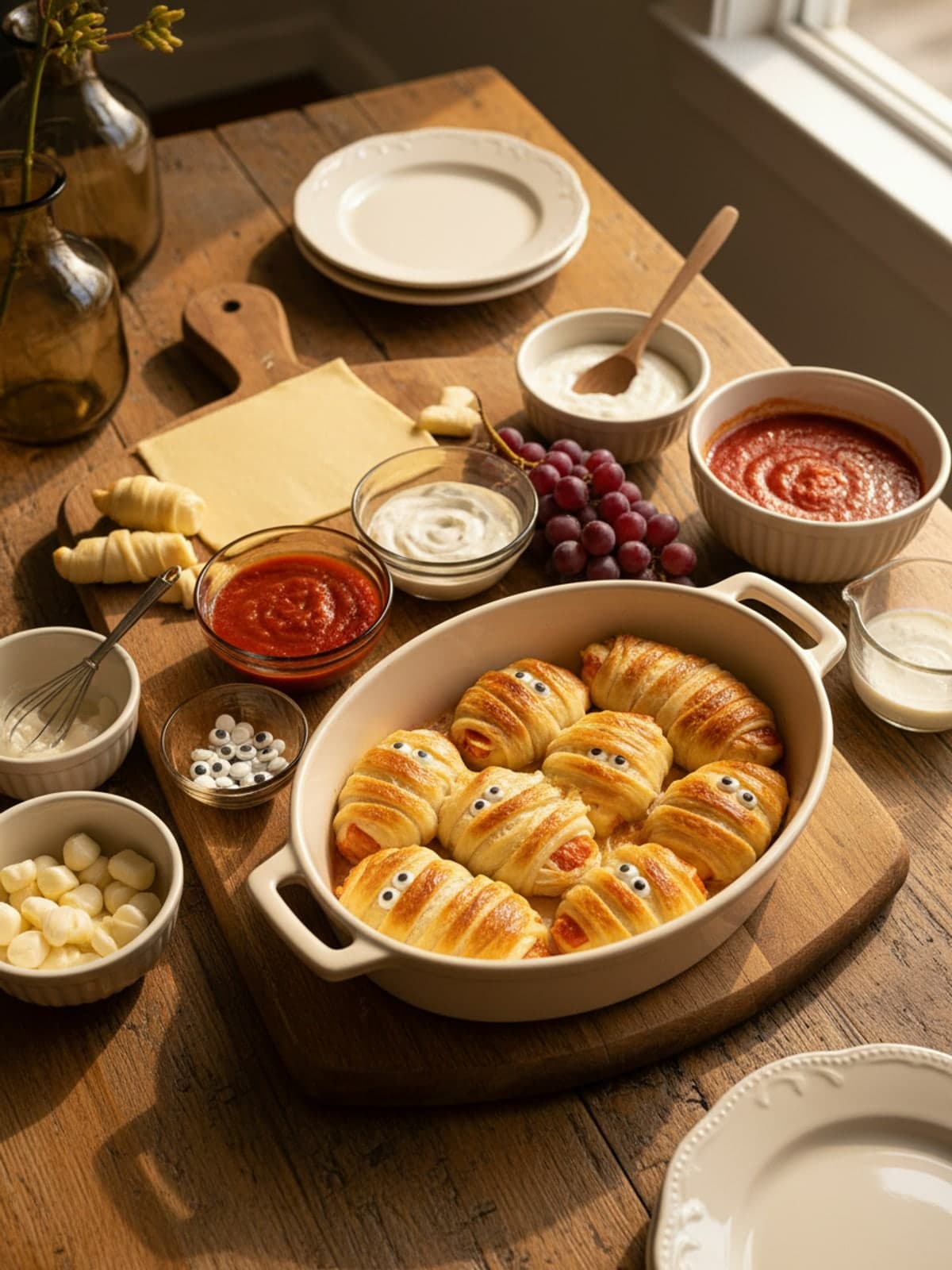 Ingredients for Halloween Snack Board with Mummy Cheese Dippers