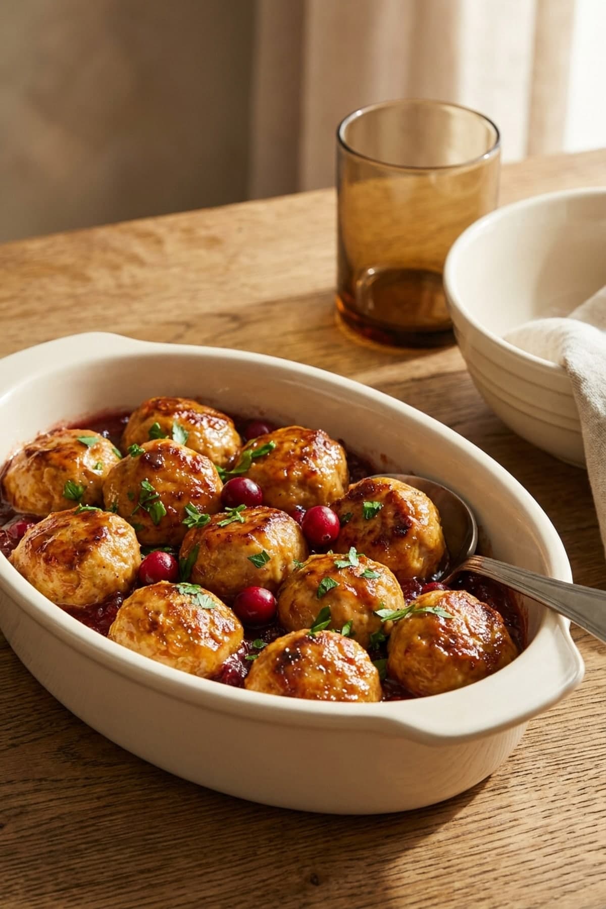 Cranberry Chili Chicken Meatballs ready to serve
