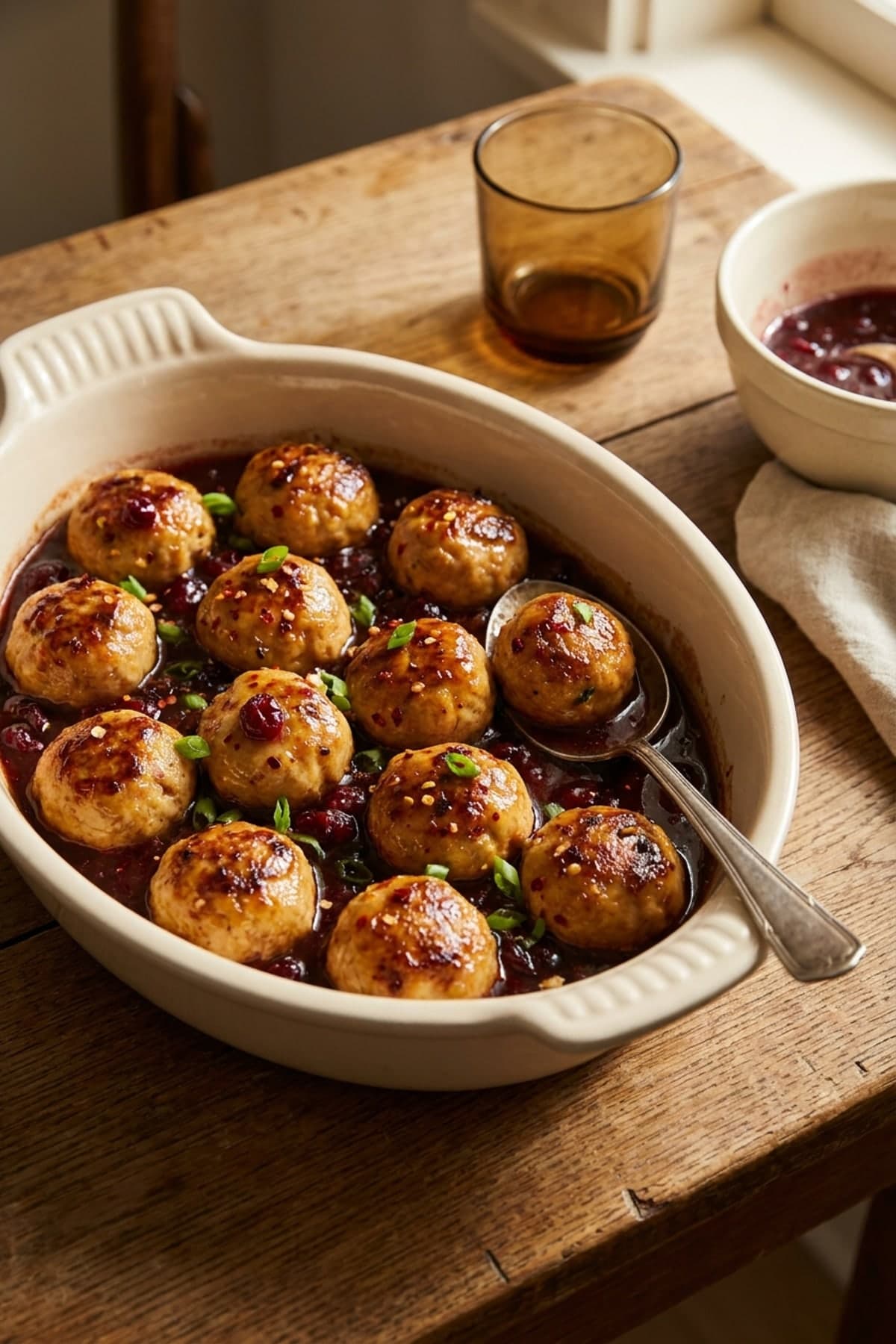 New Years Eve Appetizers: Cranberry Chili Chicken Meatballs