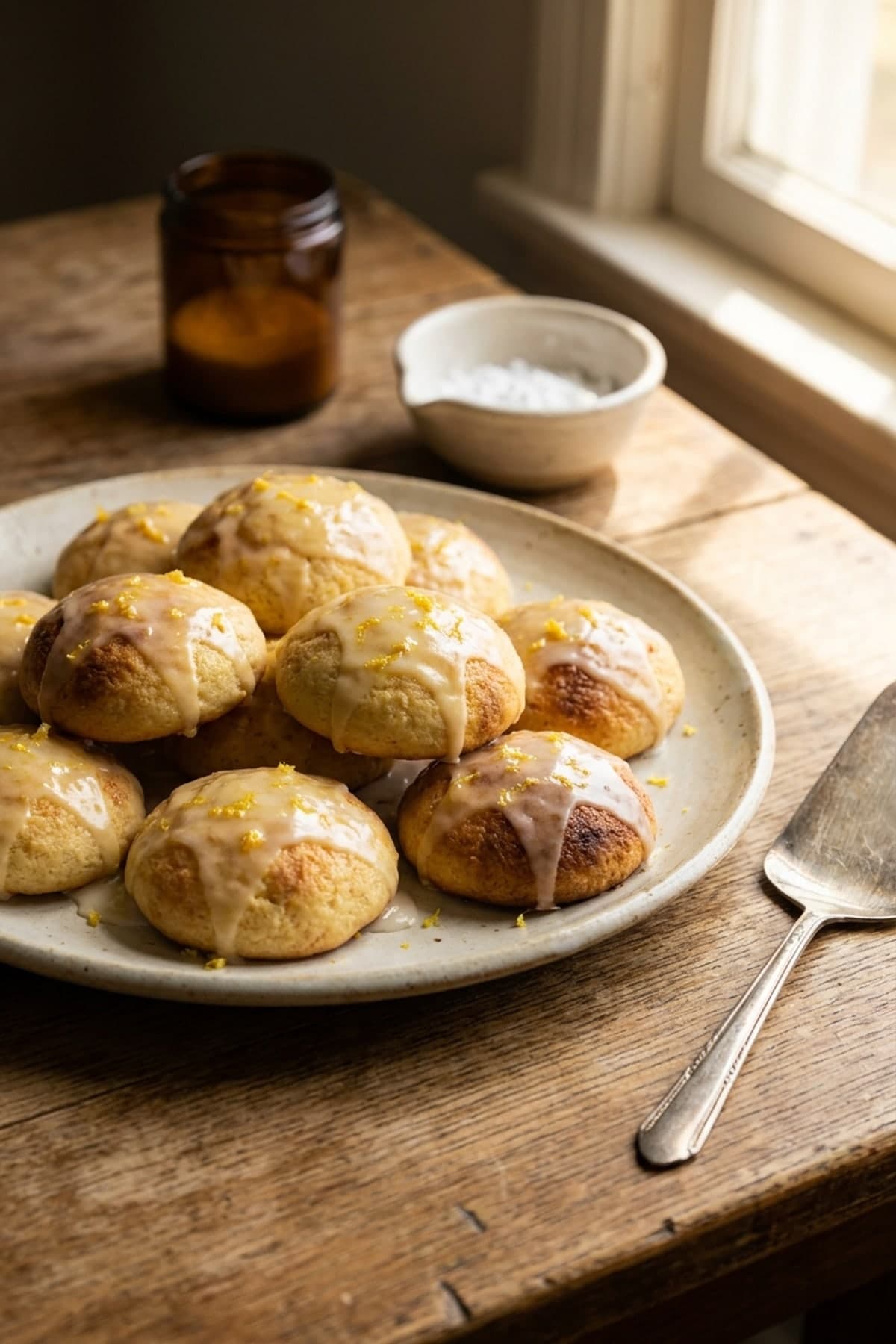 Glazed Italian Lemon Ricotta Cookies ready to serve