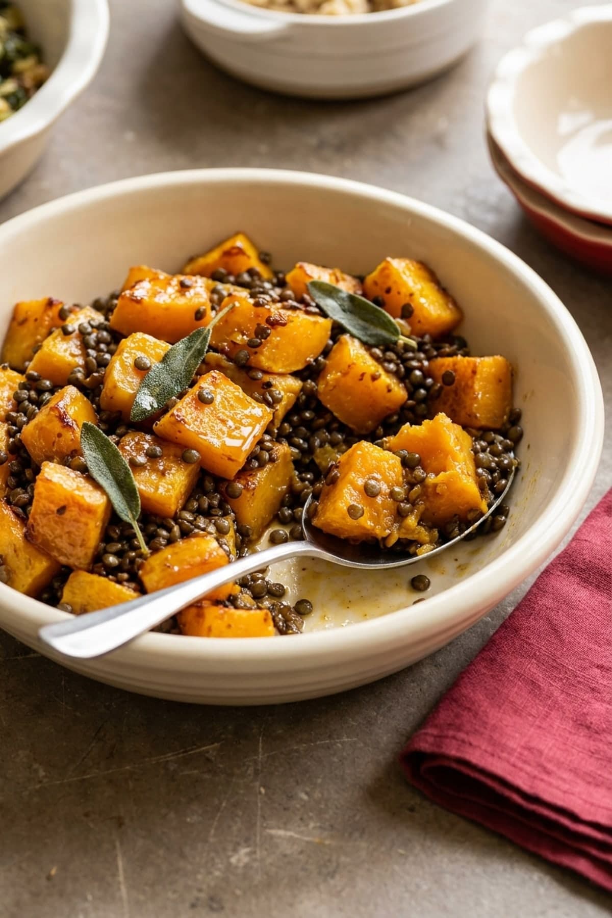 Maple-Roasted Squash and Lentils ready to serve