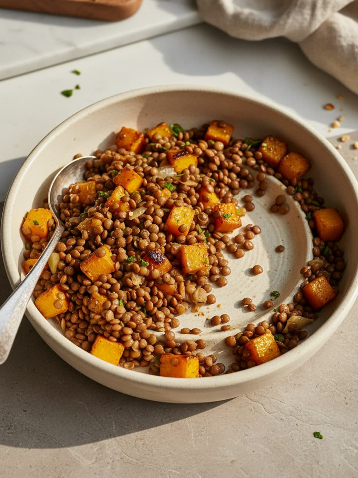 Maple-Roasted Squash and Lentils: Cook lentils until intact