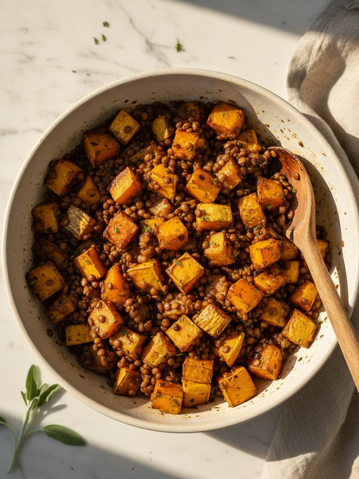 Maple-Roasted Squash and Lentils: Roast to browned faces