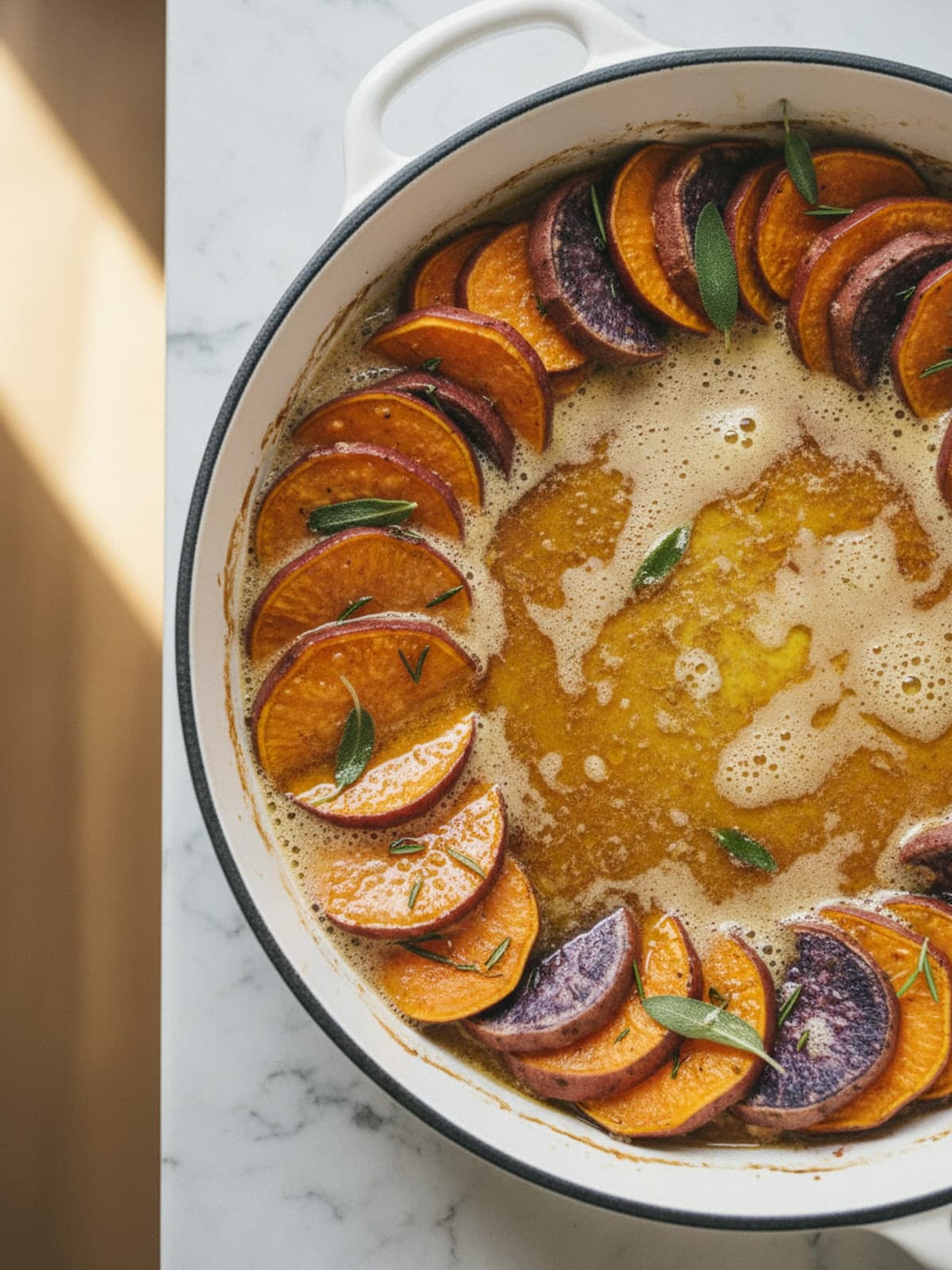 Brown Butter Sweet Potato Gratin: Brown butter to hazelnut color