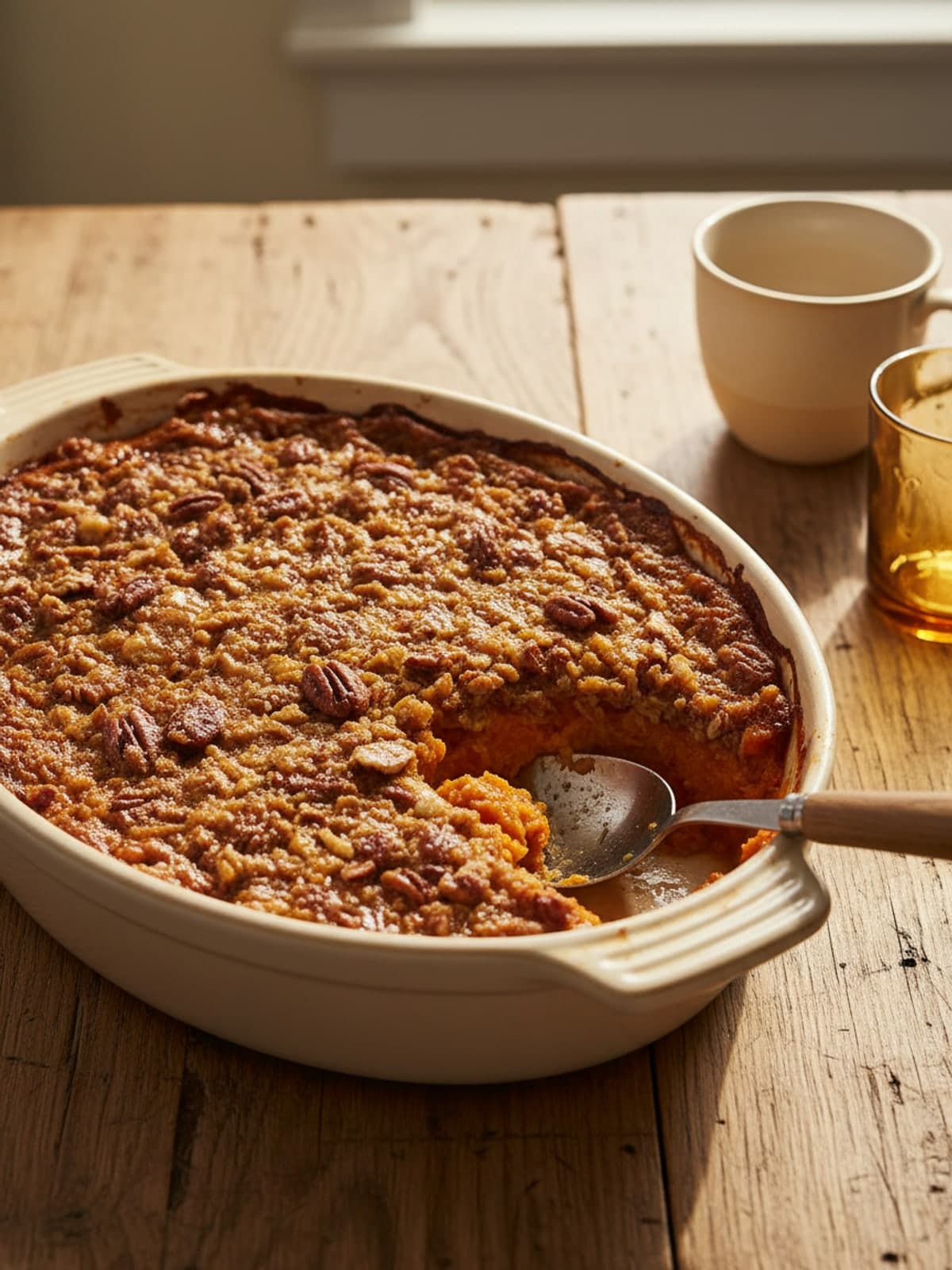 Pecan Streusel Sweet Potato Bake: Mix filling