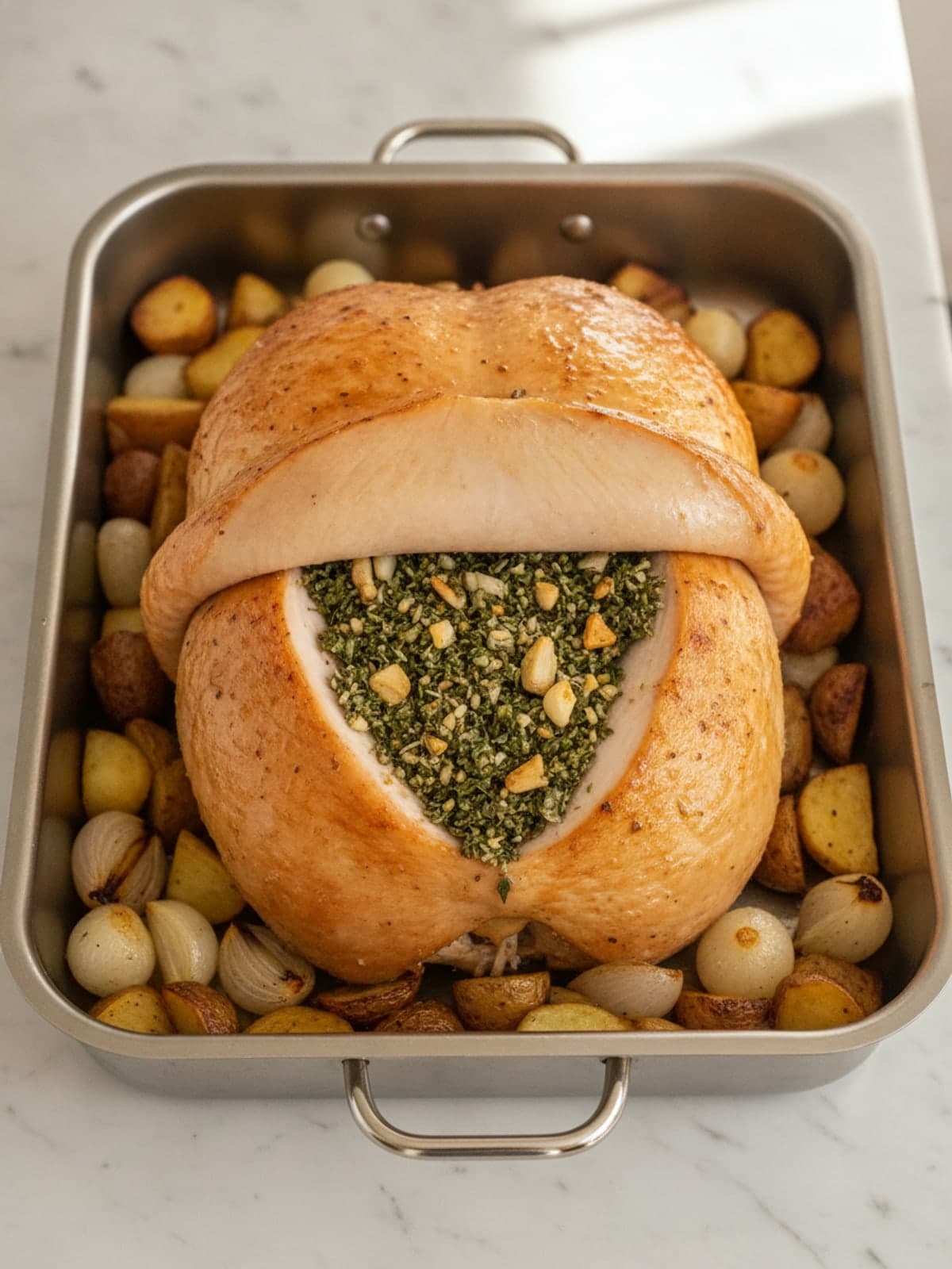 Maple Herb Roasted Turkey Breast: Dry and loosen the skin
