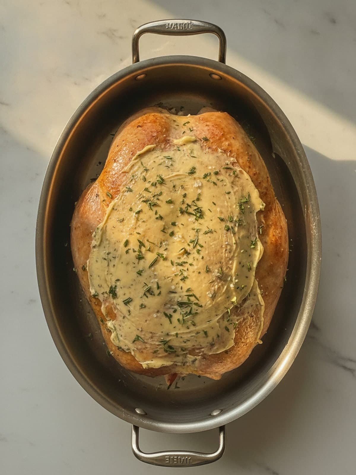 Maple Herb Roasted Turkey Breast: Spread an even herb layer