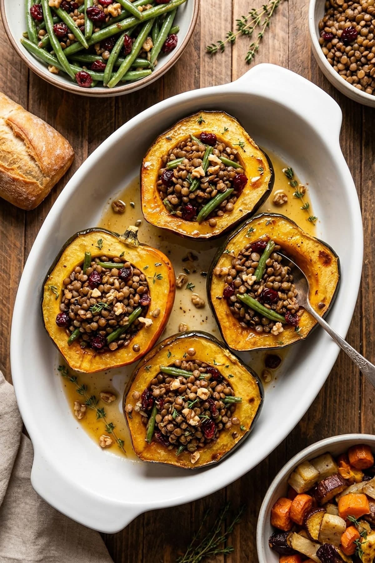 Vegan Stuffed Acorn Squash with Lentils ready to serve