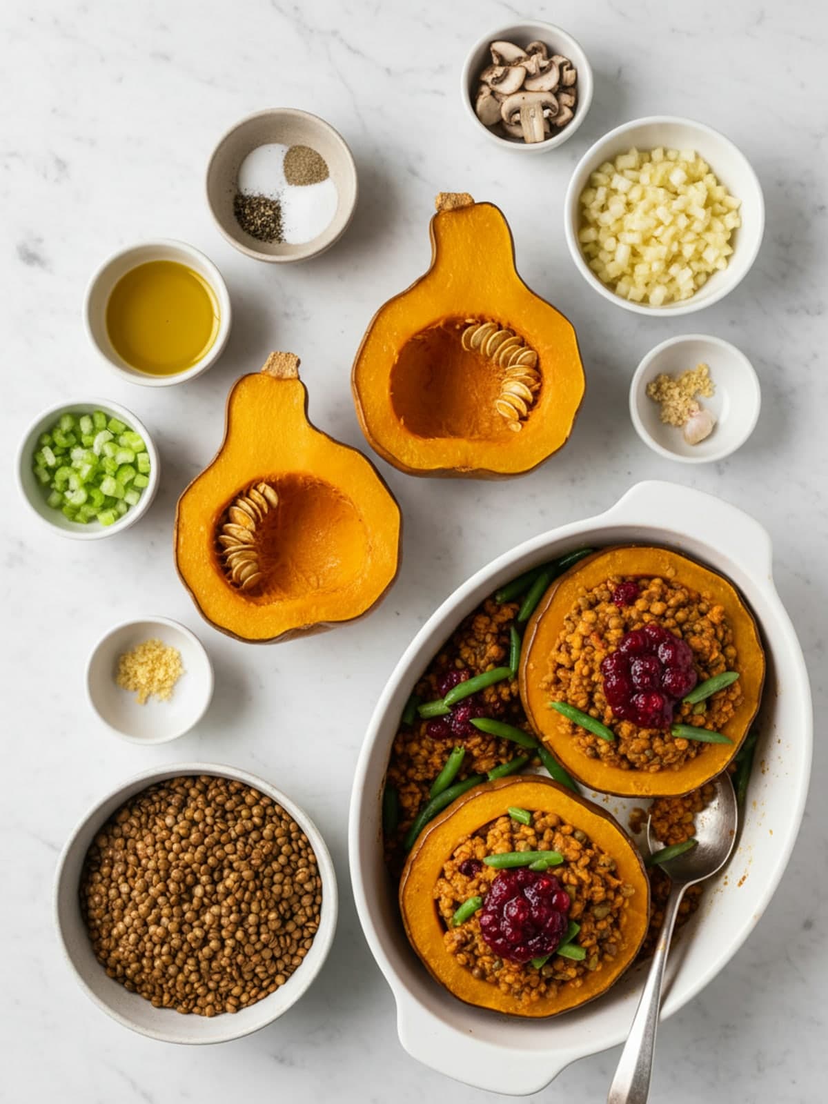 Ingredients for Vegan Stuffed Acorn Squash with Lentils