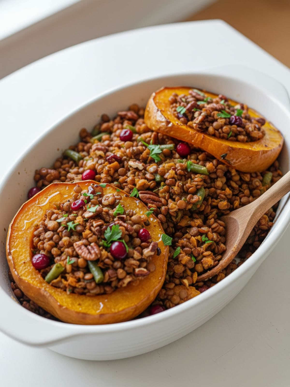 Vegan Stuffed Acorn Squash with Lentils: Season the filling